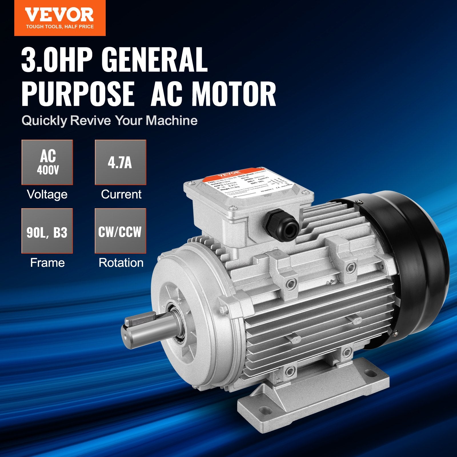 Basketball & Basketball Accessories: VEVOR 2.2KW Electric Motor 2890 rpm, AC 400V 4.7A, 90L, B3 Frame, Air Compressor Motor 3-Phase, 24mm Keyed Shaft, CW/CCW Rotation for Agricultural Machinery and General Equipment