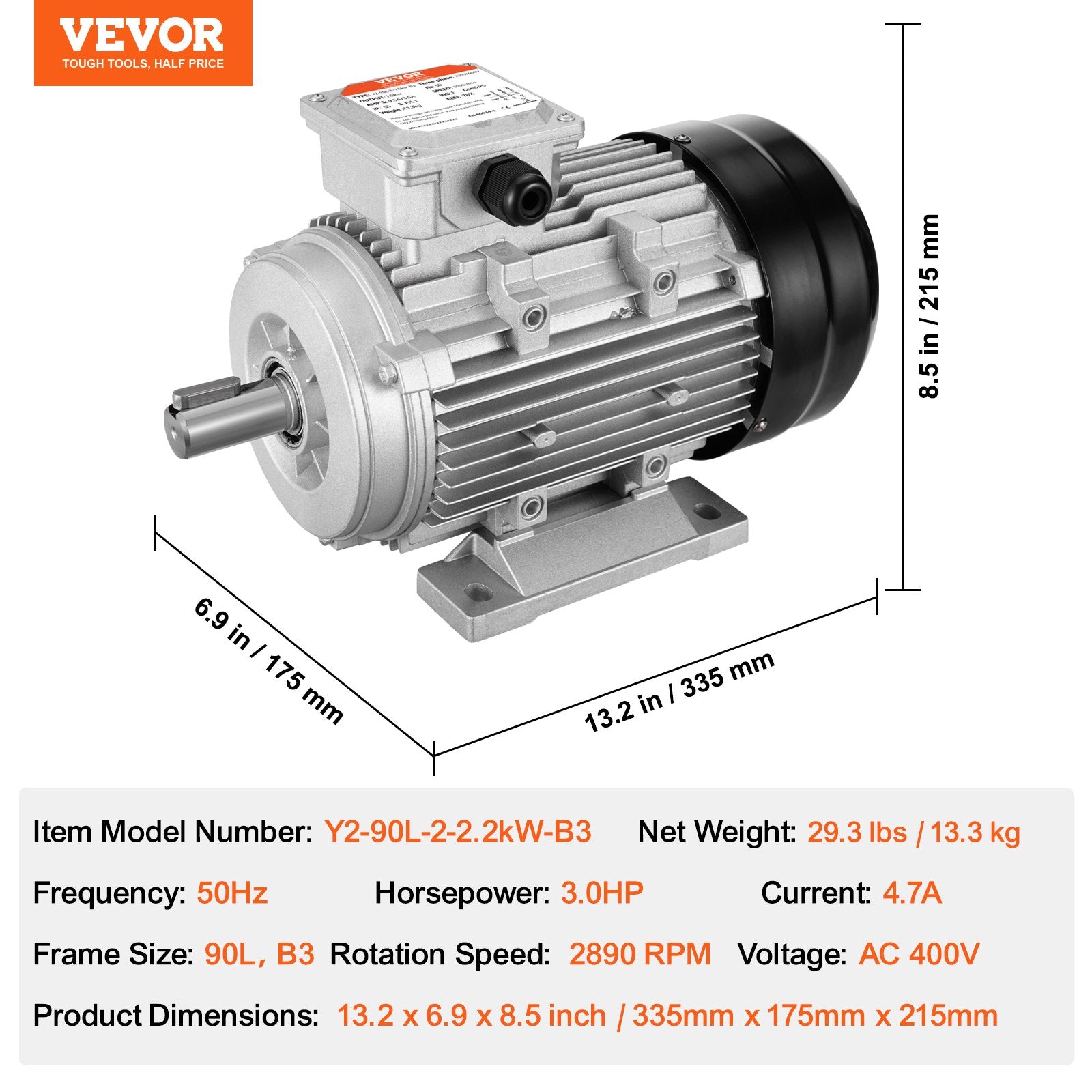 Basketball & Basketball Accessories: VEVOR 2.2KW Electric Motor 2890 rpm, AC 400V 4.7A, 90L, B3 Frame, Air Compressor Motor 3-Phase, 24mm Keyed Shaft, CW/CCW Rotation for Agricultural Machinery and General Equipment