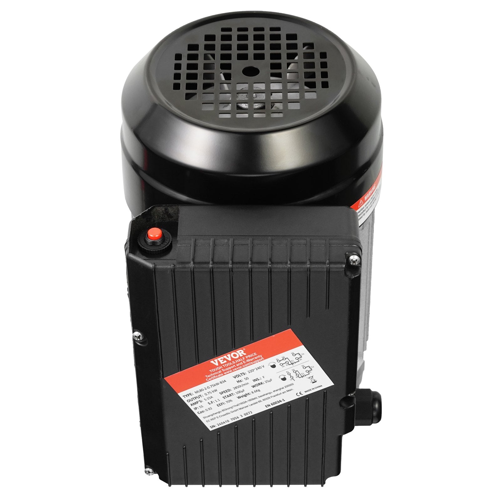 Generators: VEVOR 0.75KW Electric Motor 2850 rpm, AC 220~240V 5.15A, 80, B34 Frame, Air Compressor Motor Single Phase, 19mm Keyed Shaft, CW/CCW Rotation for Agricultural Machinery and General Equipment