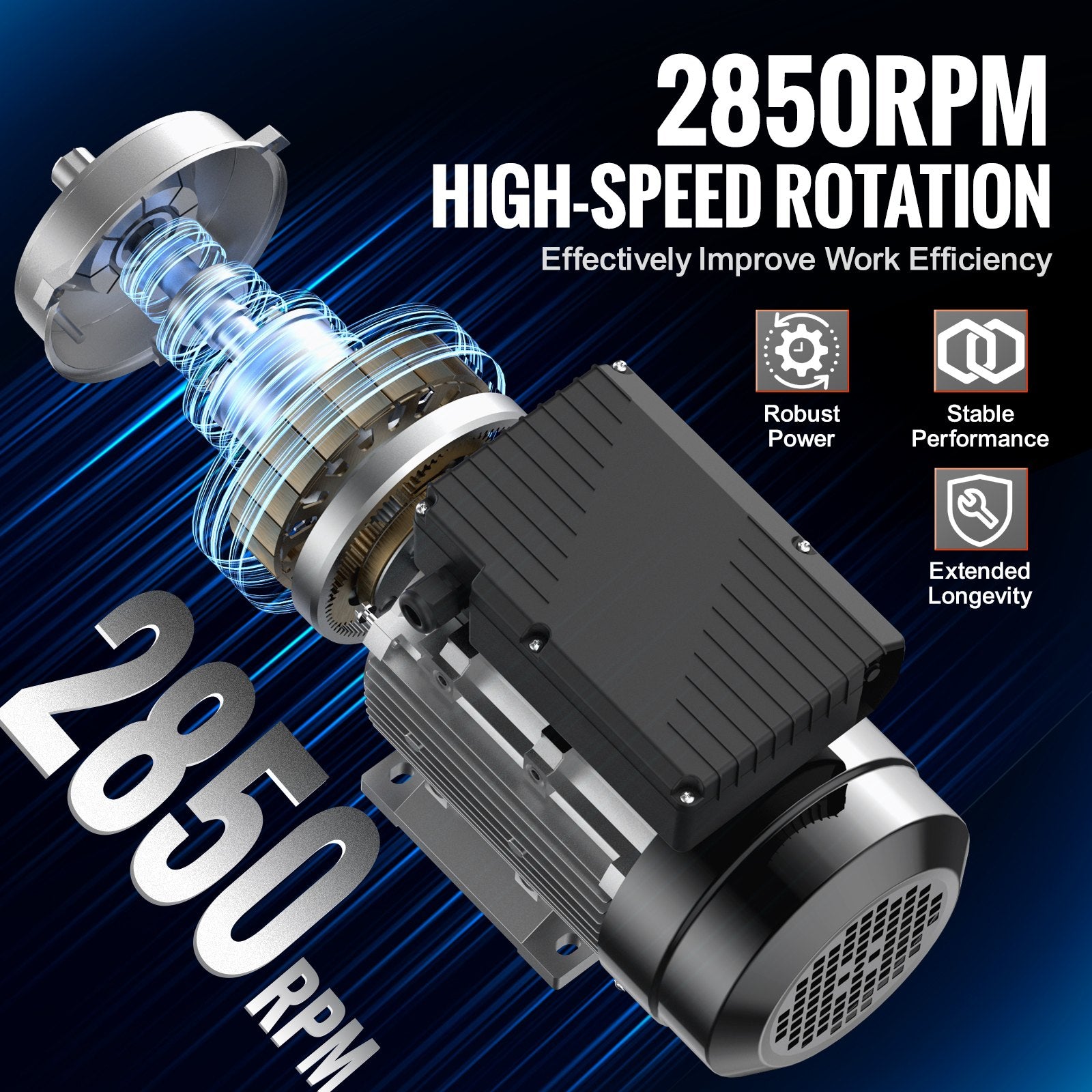 Generators: VEVOR 0.75KW Electric Motor 2850 rpm, AC 220~240V 5.15A, 80, B34 Frame, Air Compressor Motor Single Phase, 19mm Keyed Shaft, CW/CCW Rotation for Agricultural Machinery and General Equipment