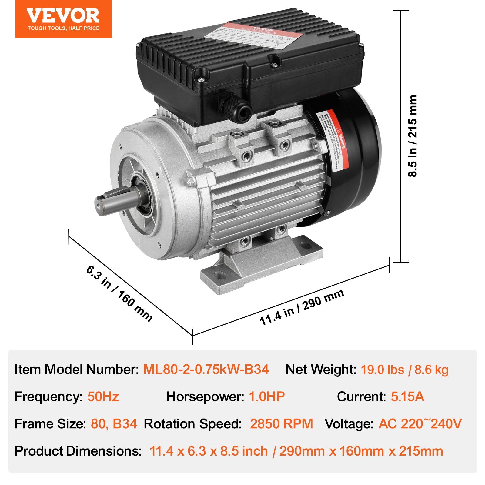 Basketball & Basketball Accessories: VEVOR 2.2KW Electric Motor 2800 rpm, AC 220~240V 13.8A, 90L, B3 Frame, Air Compressor Motor Single Phase, 24mm Keyed Shaft, CW/CCW Rotation for Agricultural Machinery and General Equipment