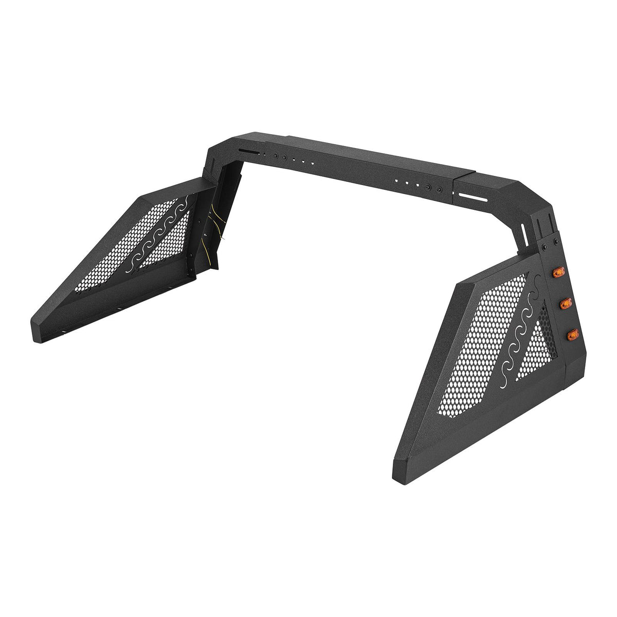 Truck Bed Roll Bar, Universal Pickup Sport Adjustable Bar Chase Rack Compatible with Full-Size Truck, Carbon Steel Construction with 6 Amber Auxiliary Lights, No Rack Included