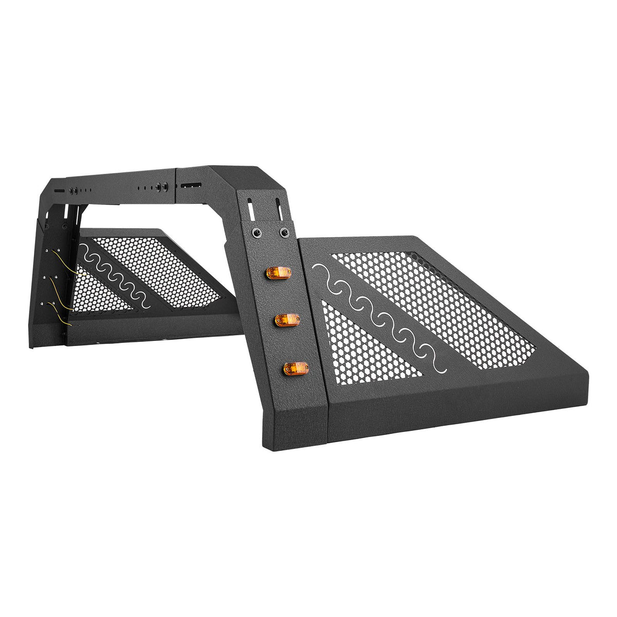 Truck Bed Roll Bar, Universal Pickup Sport Adjustable Bar Chase Rack Compatible with Full-Size Truck, Carbon Steel Construction with 6 Amber Auxiliary Lights, No Rack Included