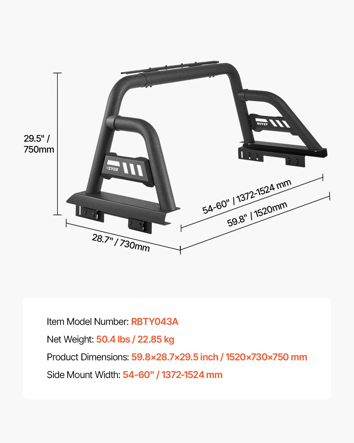 Kitchen & Bathroom DIY: VEVOR Truck Bed Roll Bar Universal Chase Rack for Mid-Size Pickup Carbon Steel