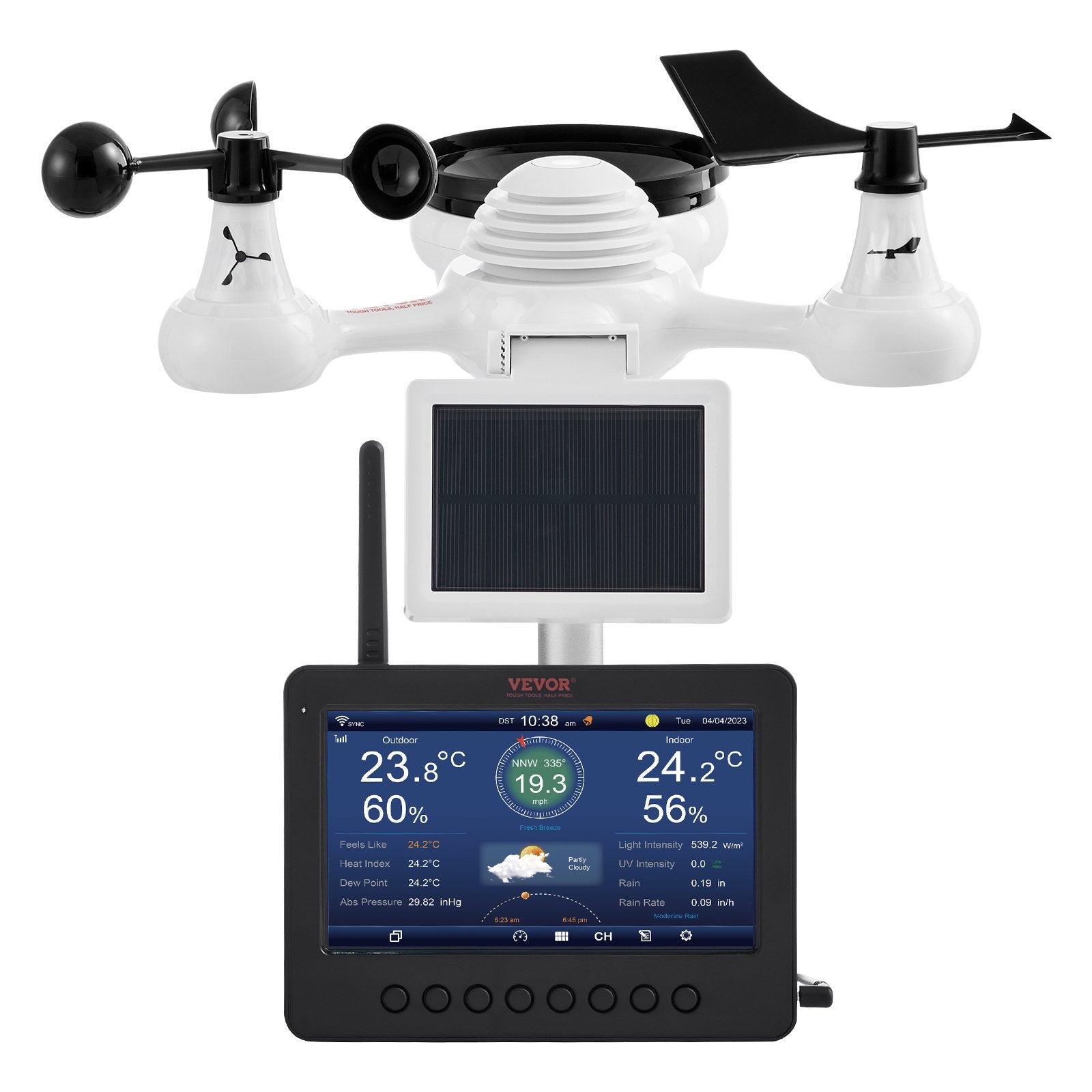 Gardening Tools: VEVOR 7-in-1 Wi-Fi Weather Station 177.8 mm TFT Display Wireless Outdoor Sensor