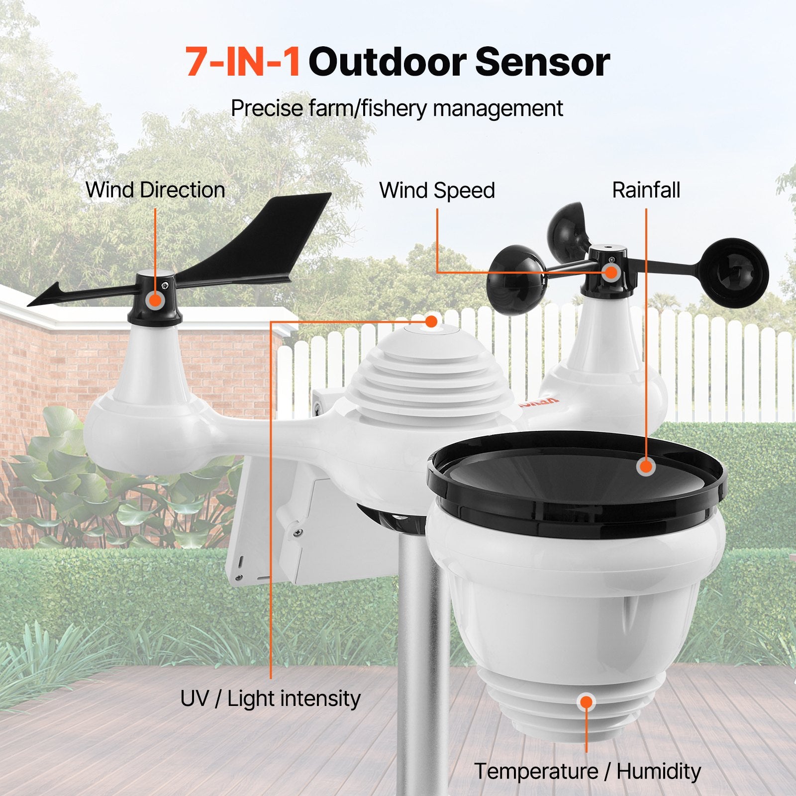 Gardening Tools: VEVOR 7-in-1 Wi-Fi Weather Station 177.8 mm TFT Display Wireless Outdoor Sensor