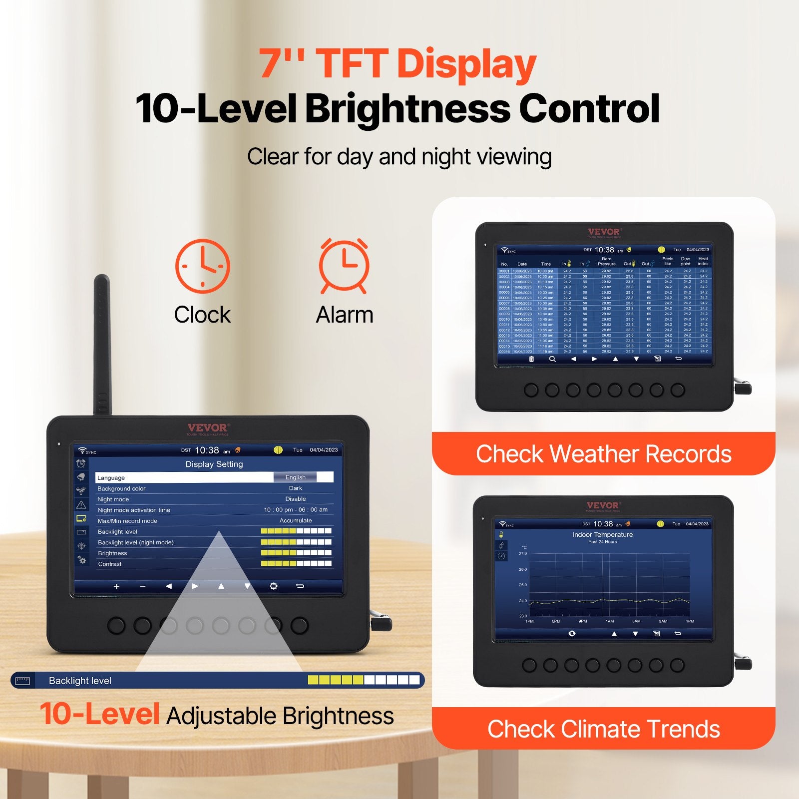 Gardening Tools: VEVOR 7-in-1 Wi-Fi Weather Station 177.8 mm TFT Display Wireless Outdoor Sensor