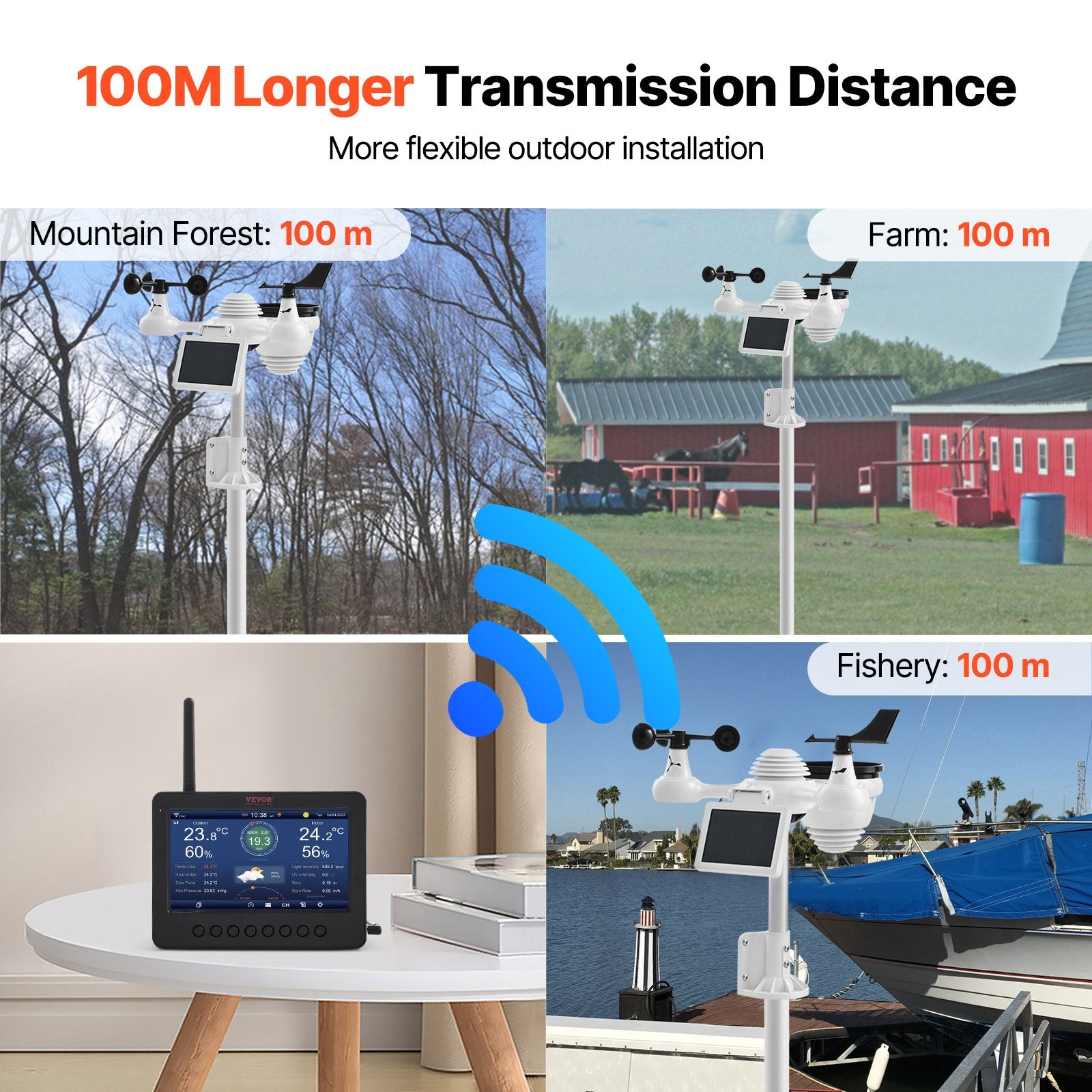 Gardening Tools: VEVOR 7-in-1 Wi-Fi Weather Station 177.8 mm TFT Display Wireless Outdoor Sensor