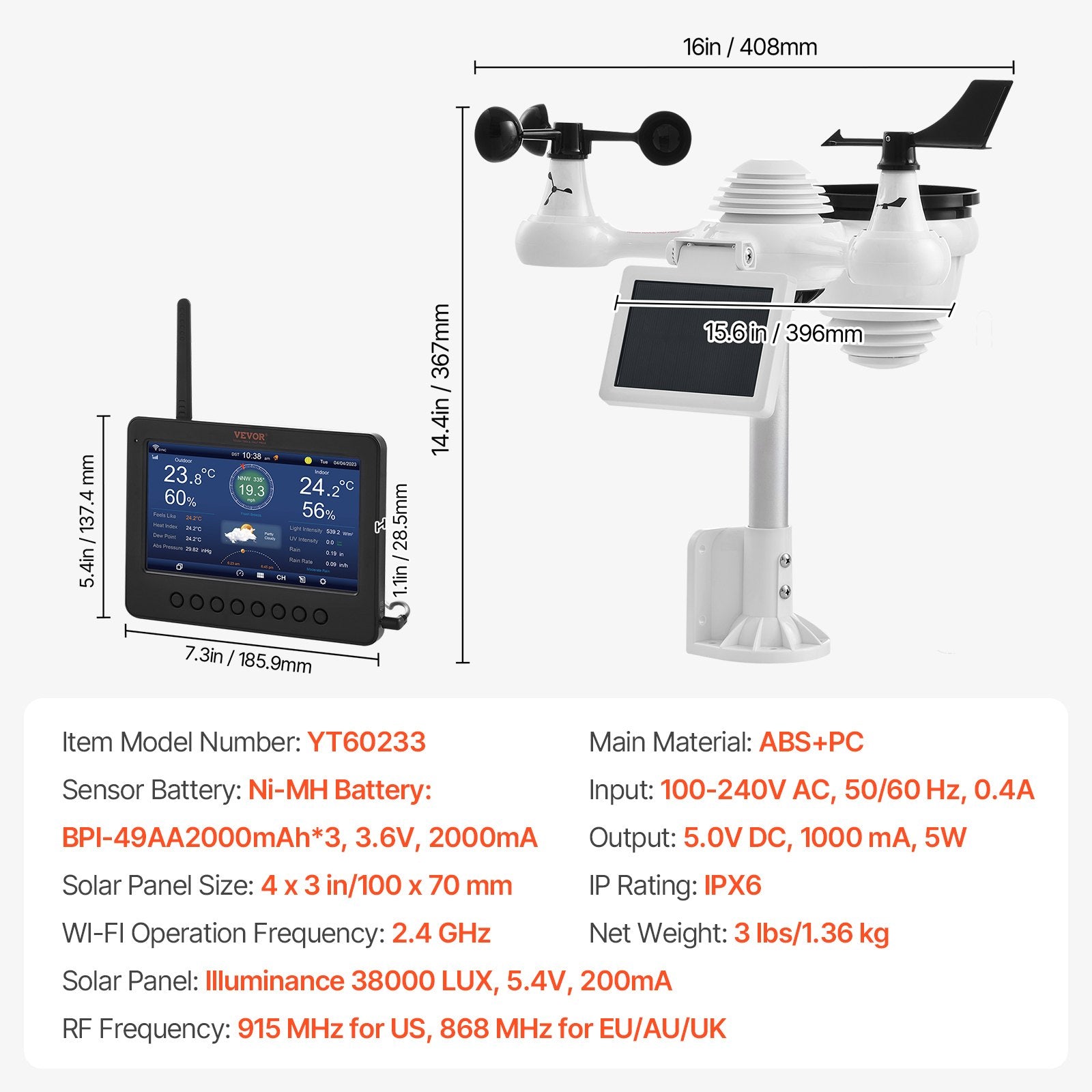 Gardening Tools: VEVOR 7-in-1 Wi-Fi Weather Station 177.8 mm TFT Display Wireless Outdoor Sensor