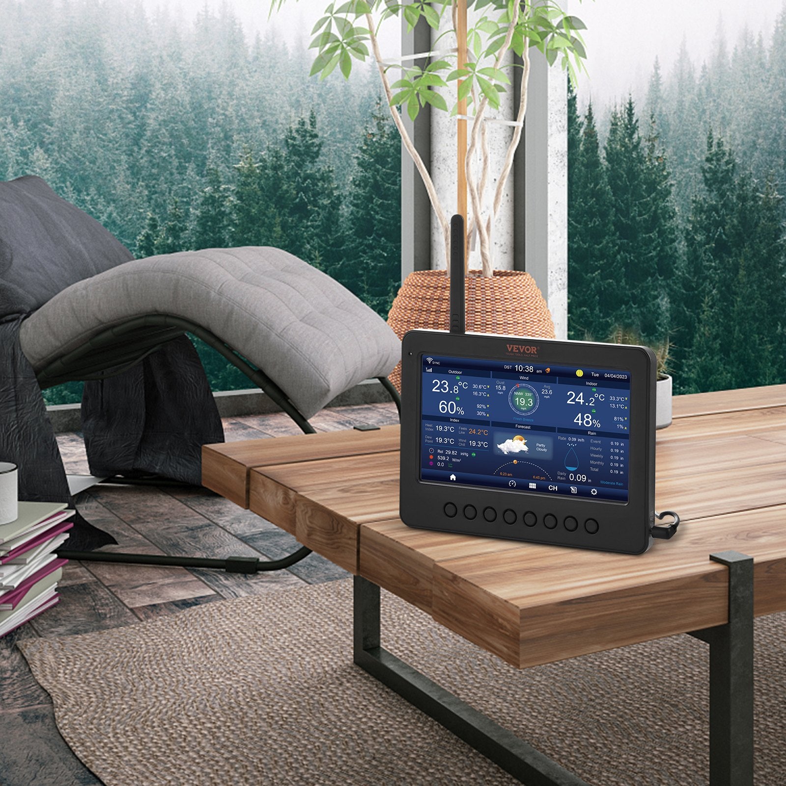 Gardening Tools: VEVOR 7-in-1 Wi-Fi Weather Station 177.8 mm TFT Display Wireless Outdoor Sensor