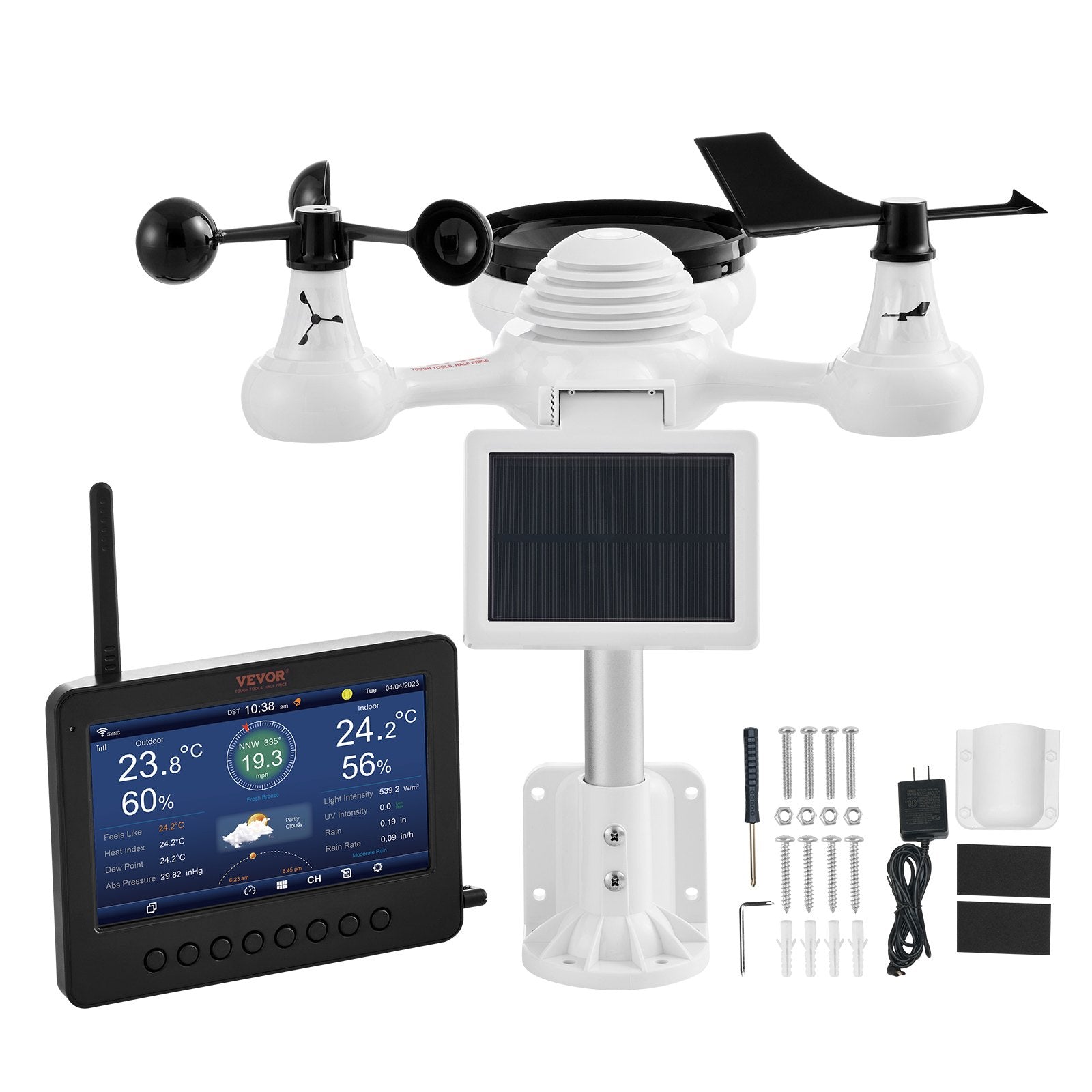 Gardening Tools: VEVOR 7-in-1 Wi-Fi Weather Station 177.8 mm TFT Display Wireless Outdoor Sensor
