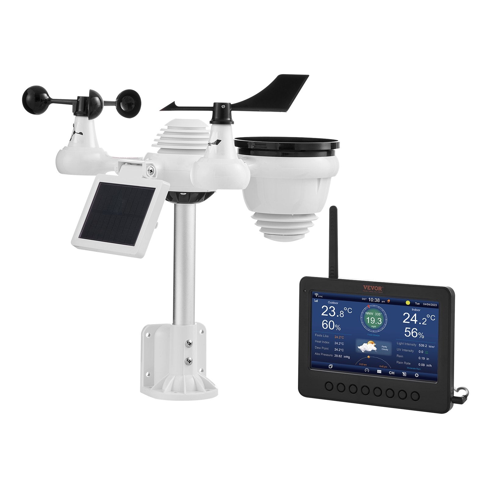 Gardening Tools: VEVOR 7-in-1 Wi-Fi Weather Station 177.8 mm TFT Display Wireless Outdoor Sensor