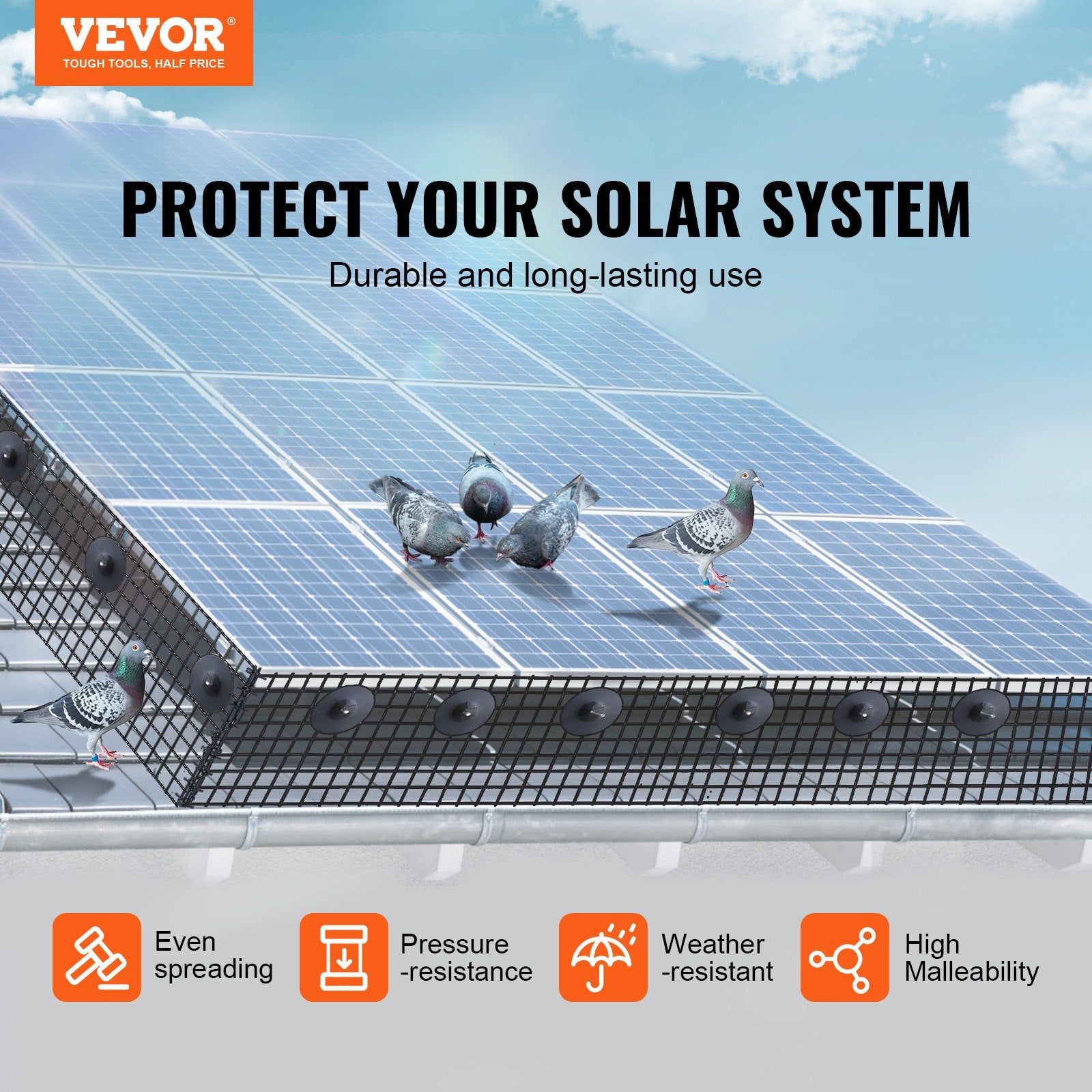 Gardening Tools: VEVOR 6in x 100ft Solar Panel Bird Guard Critter Guard Roll Kit 100pcs Fasteners