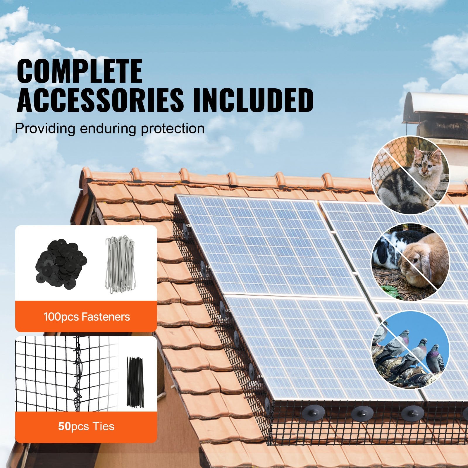 Gardening Tools: VEVOR 6in x 100ft Solar Panel Bird Guard Critter Guard Roll Kit 100pcs Fasteners