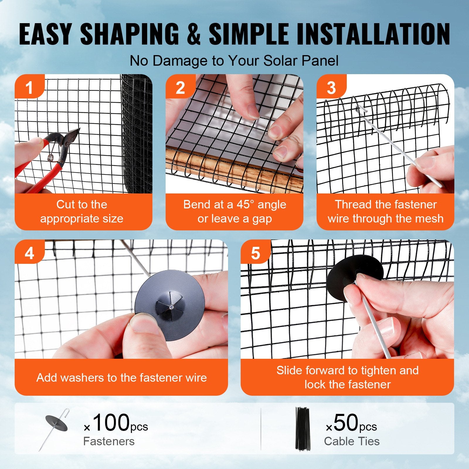 Gardening Tools: VEVOR 6in x 100ft Solar Panel Bird Guard Critter Guard Roll Kit 100pcs Fasteners