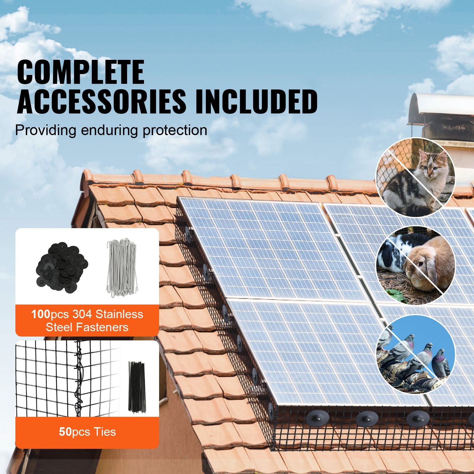 Gardening Tools: VEVOR 8in x 100ft Solar Panel Bird Guard Critter Guard Roll Kit 100pcs Fasteners