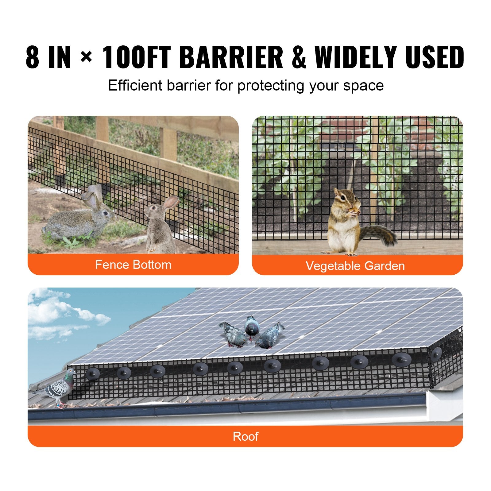 Gardening Tools: VEVOR 8in x 100ft Solar Panel Bird Guard Critter Guard Roll Kit 100pcs Fasteners