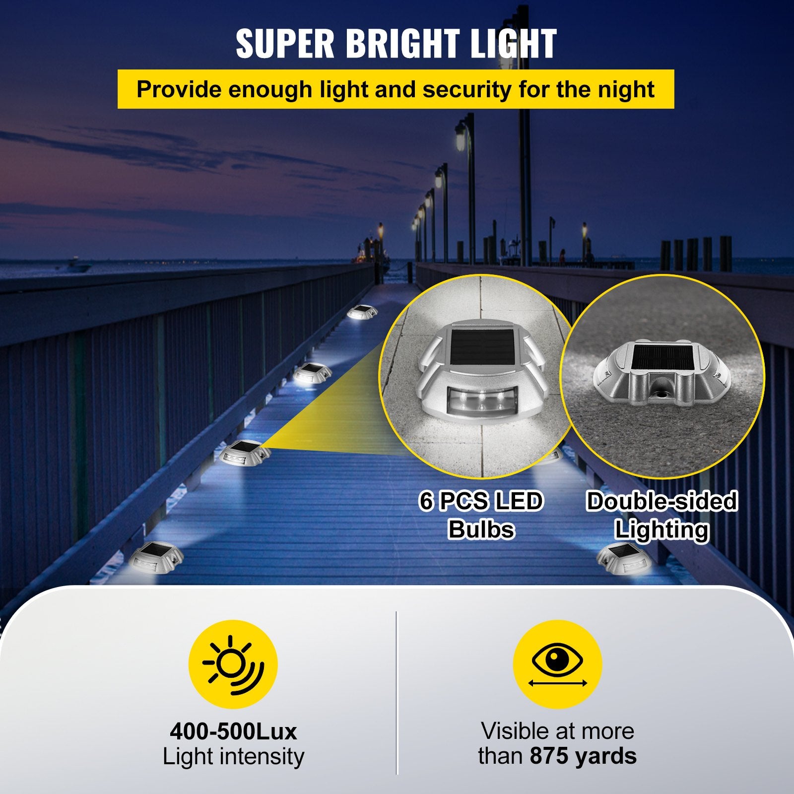 Driveway Lights 12-Pack Solar Driveway Lights Bright White with Screws Solar Deck Lights Outdoor Waterproof Wireless Dock Lights 6 LEDs for Path Warning Garden Walkway Sidewalk Steps