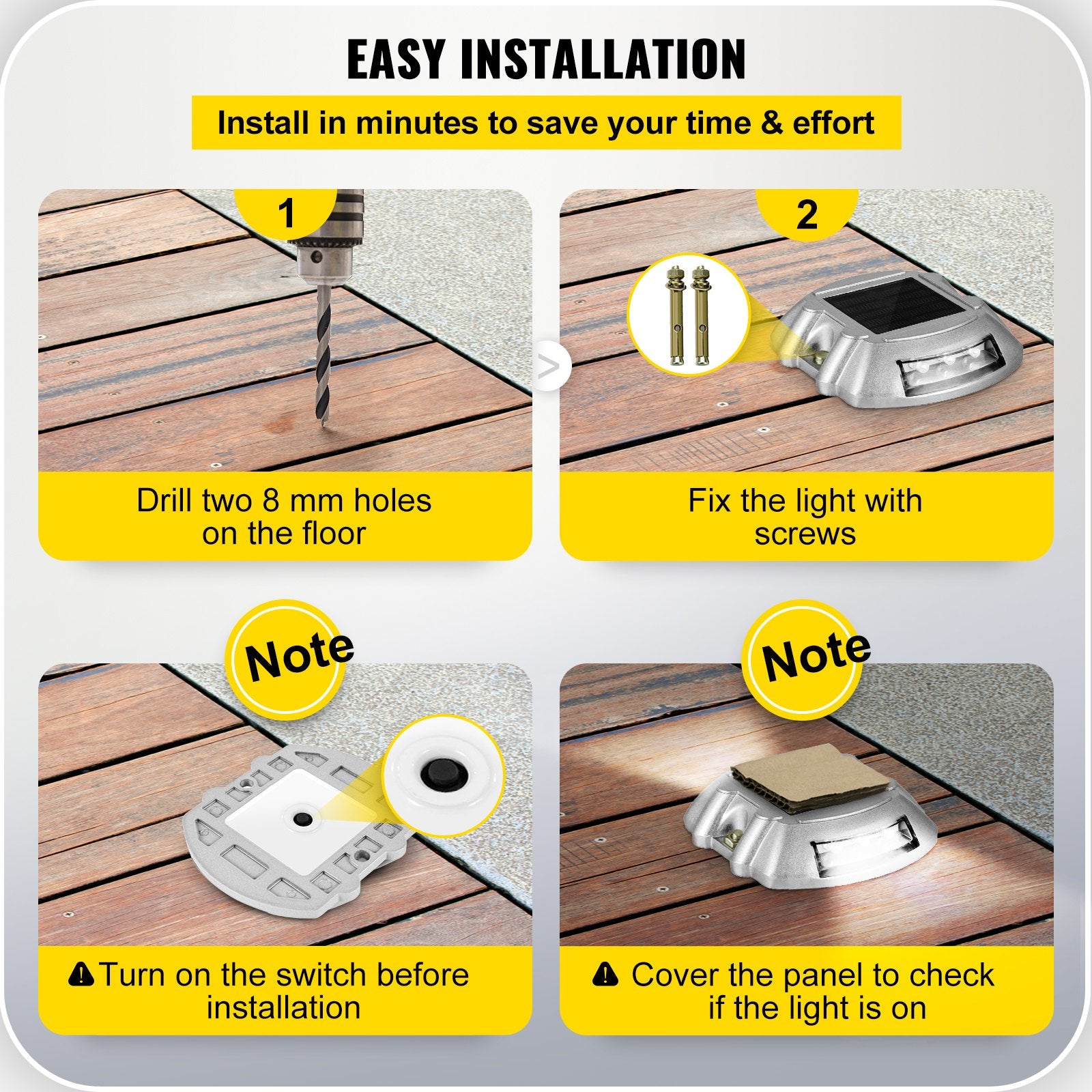 Driveway Lights 12-Pack Solar Driveway Lights Bright White with Screws Solar Deck Lights Outdoor Waterproof Wireless Dock Lights 6 LEDs for Path Warning Garden Walkway Sidewalk Steps