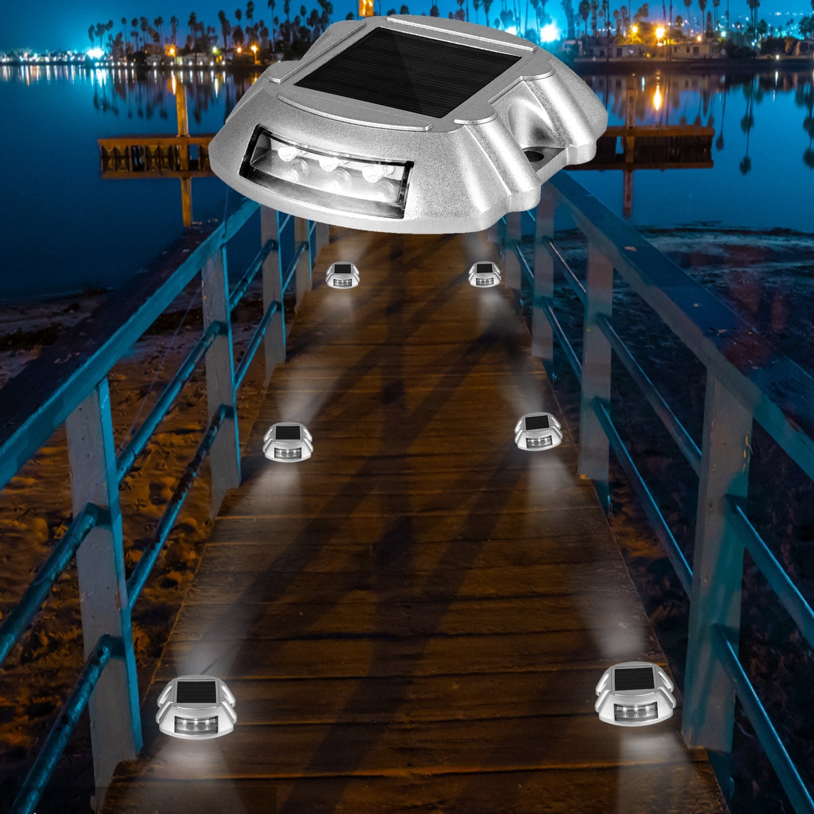 Driveway Lights 12-Pack Solar Driveway Lights Bright White with Screws Solar Deck Lights Outdoor Waterproof Wireless Dock Lights 6 LEDs for Path Warning Garden Walkway Sidewalk Steps