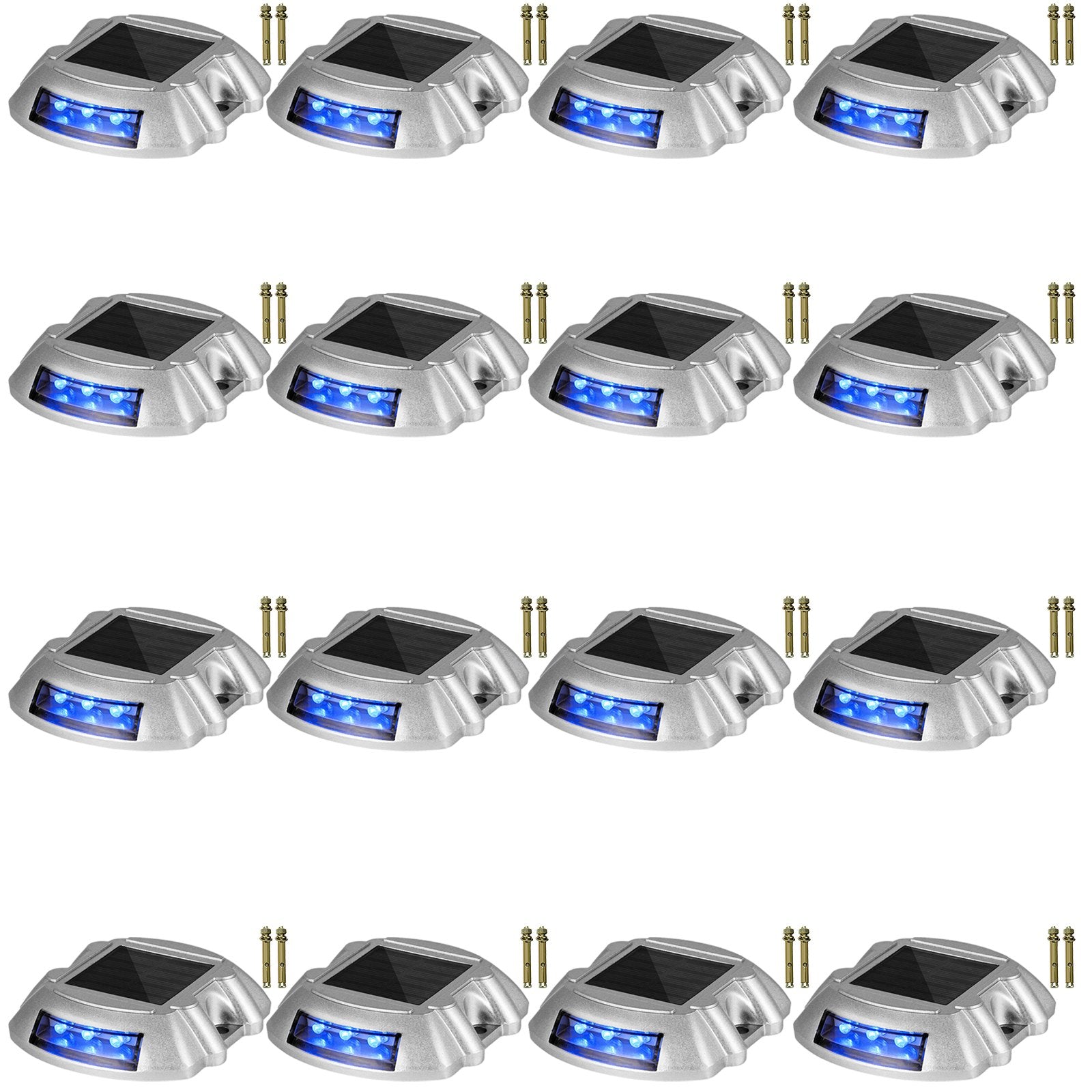 Automotive Lights: VEVOR Driveway Lights 16-Pack, Solar Driveway Lights with Switch Button, Solar Deck Lights Waterproof, Wireless Dock Lights 6 LEDs for Path Warning Garden Walkway Sidewalk Steps, LED Bright Blue