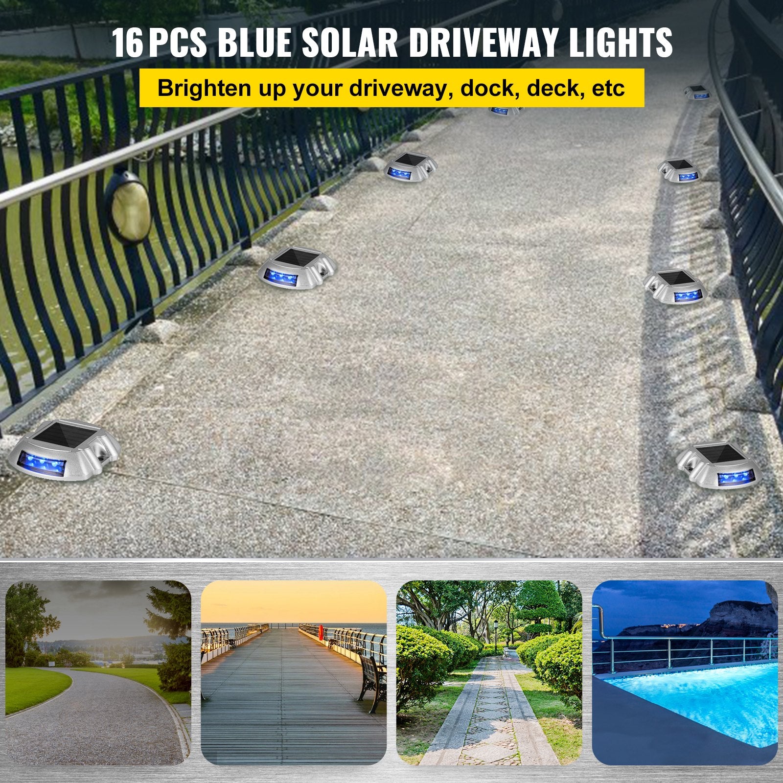 Automotive Lights: VEVOR Driveway Lights 16-Pack, Solar Driveway Lights with Switch Button, Solar Deck Lights Waterproof, Wireless Dock Lights 6 LEDs for Path Warning Garden Walkway Sidewalk Steps, LED Bright Blue