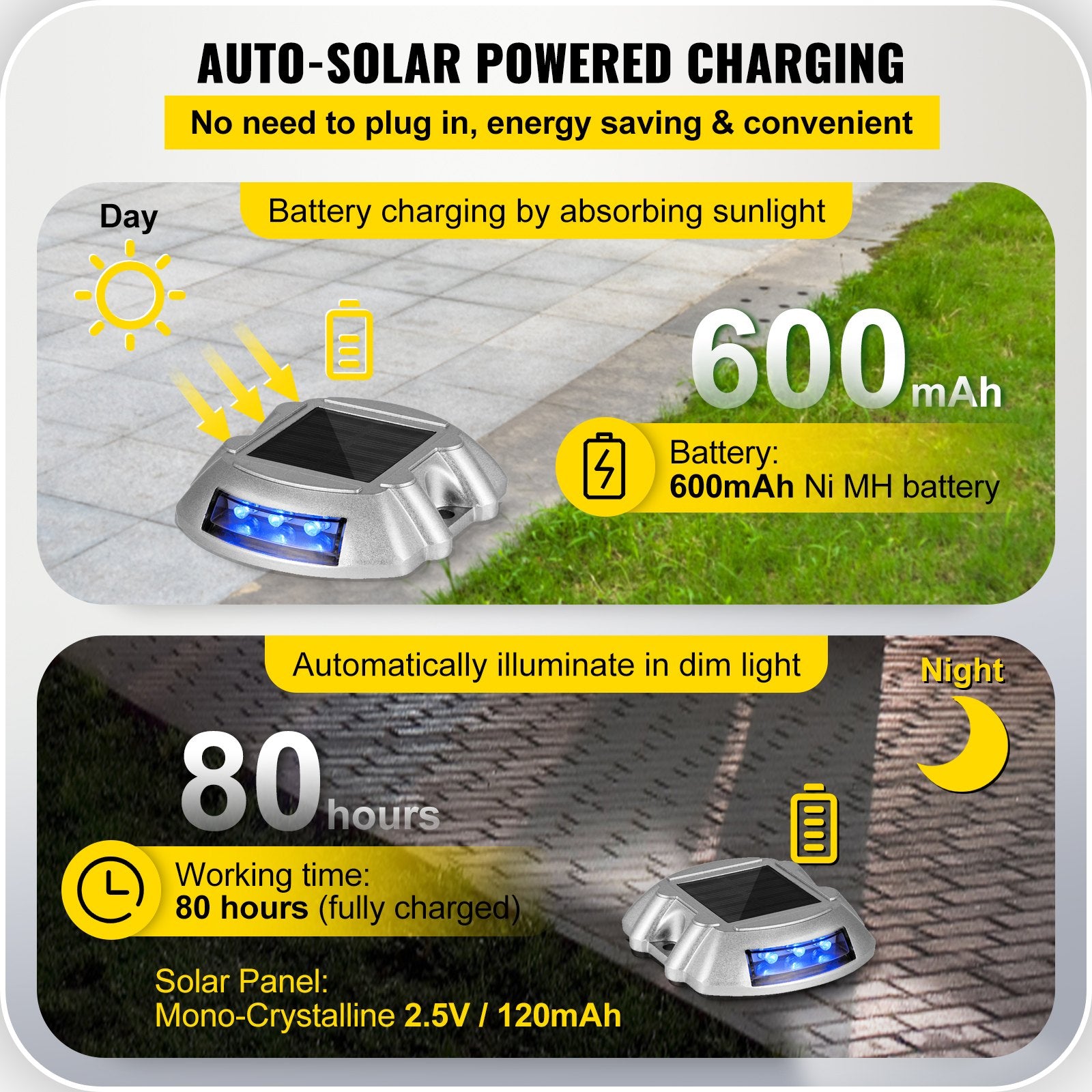 Automotive Lights: VEVOR Driveway Lights 16-Pack, Solar Driveway Lights with Switch Button, Solar Deck Lights Waterproof, Wireless Dock Lights 6 LEDs for Path Warning Garden Walkway Sidewalk Steps, LED Bright Blue