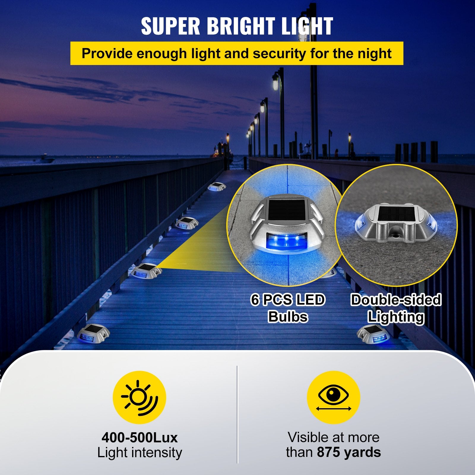 Automotive Lights: VEVOR Driveway Lights 16-Pack, Solar Driveway Lights with Switch Button, Solar Deck Lights Waterproof, Wireless Dock Lights 6 LEDs for Path Warning Garden Walkway Sidewalk Steps, LED Bright Blue