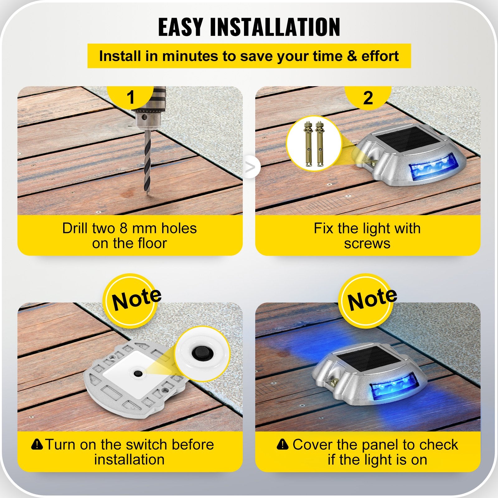 Automotive Lights: VEVOR Driveway Lights 16-Pack, Solar Driveway Lights with Switch Button, Solar Deck Lights Waterproof, Wireless Dock Lights 6 LEDs for Path Warning Garden Walkway Sidewalk Steps, LED Bright Blue