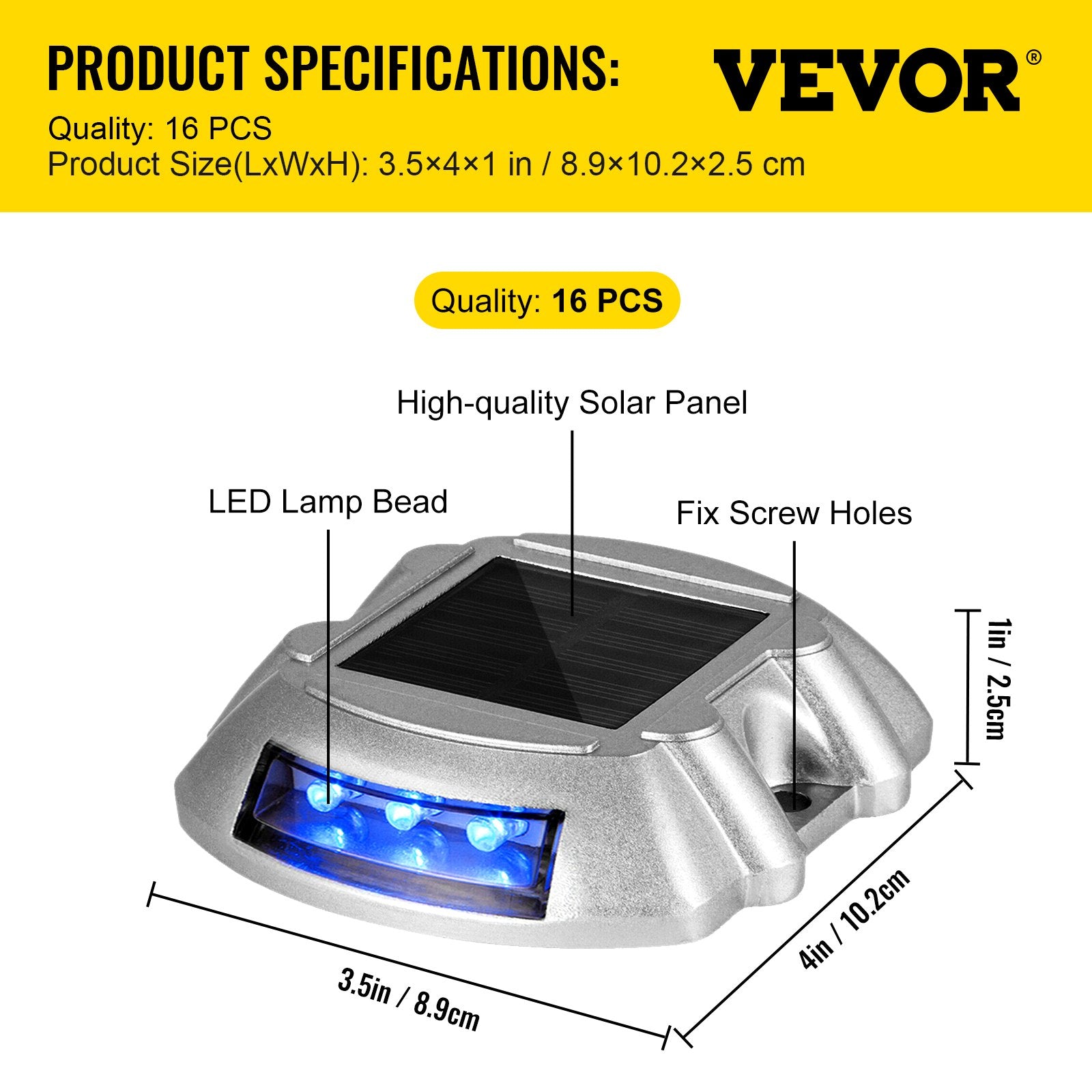 Automotive Lights: VEVOR Driveway Lights 16-Pack, Solar Driveway Lights with Switch Button, Solar Deck Lights Waterproof, Wireless Dock Lights 6 LEDs for Path Warning Garden Walkway Sidewalk Steps, LED Bright Blue