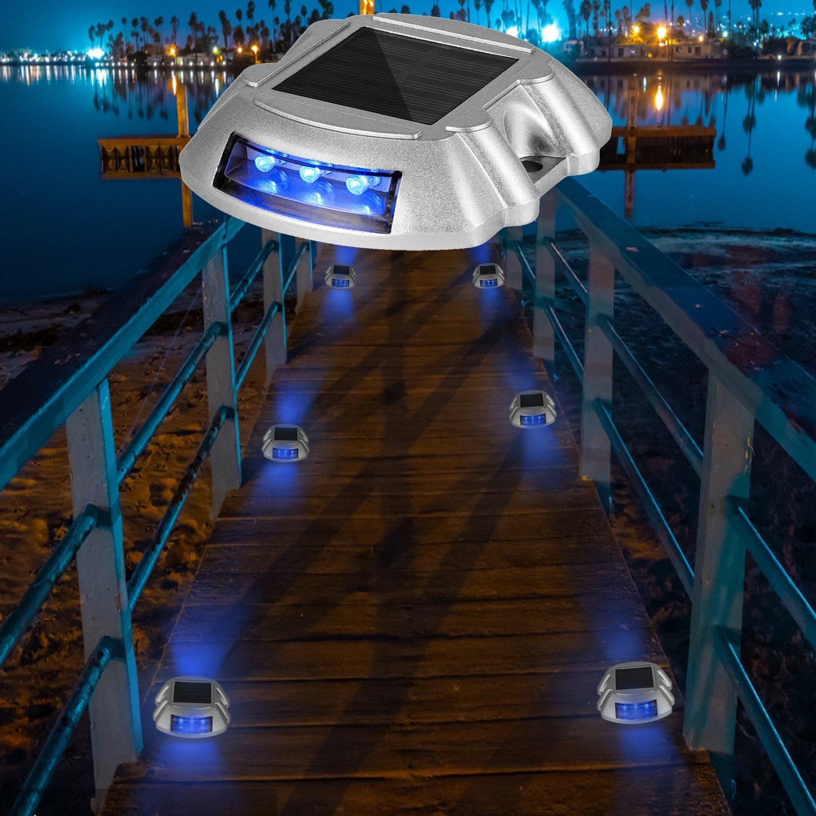 Automotive Lights: VEVOR Driveway Lights 16-Pack, Solar Driveway Lights with Switch Button, Solar Deck Lights Waterproof, Wireless Dock Lights 6 LEDs for Path Warning Garden Walkway Sidewalk Steps, LED Bright Blue