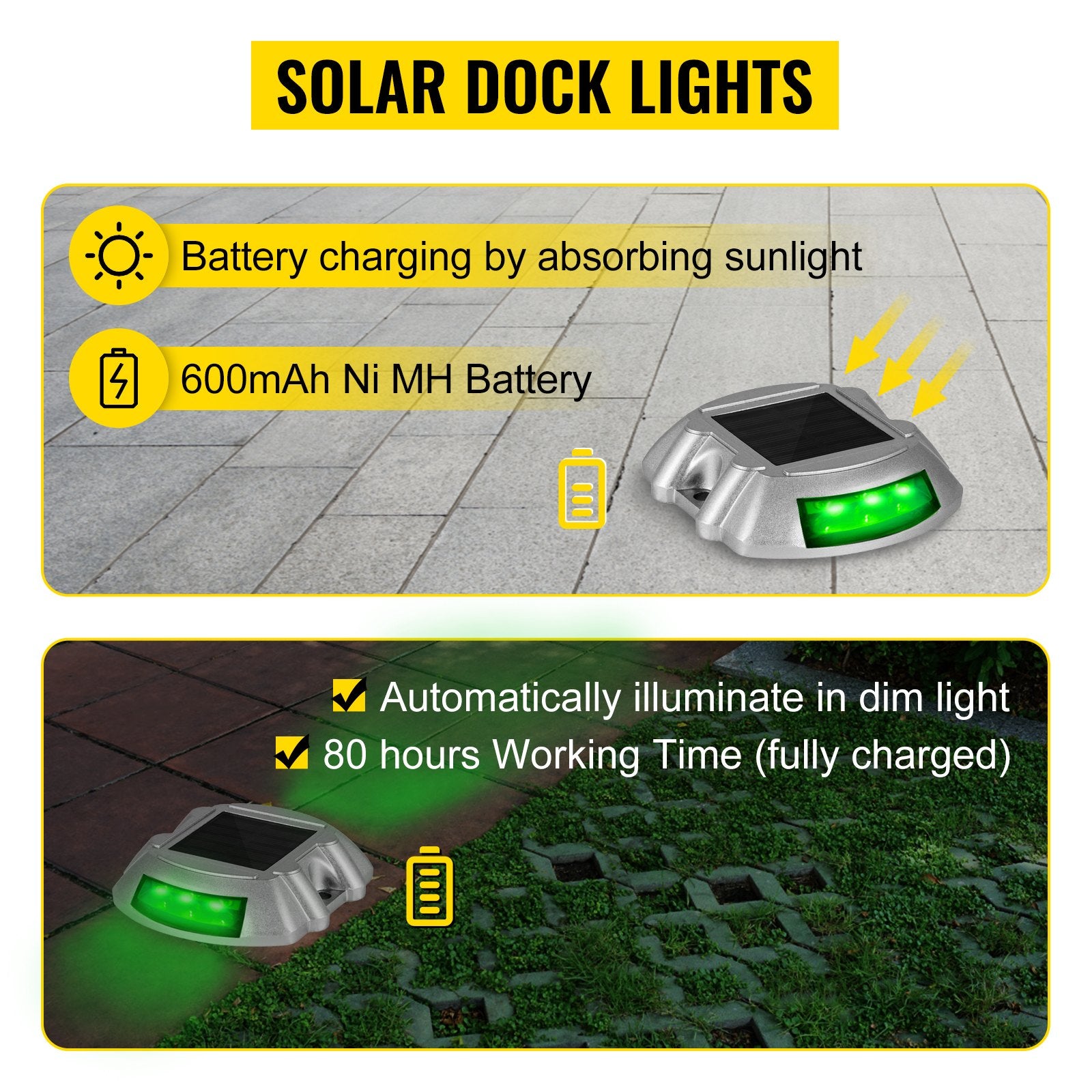 Gardening Tools: VEVOR 8-Pack Solar Driveway Light LED Road Markers Green for Garden Pathway