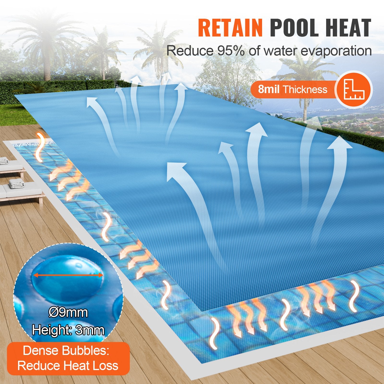 Pool Covers & Accessories: VEVOR Solar Pool Cover, 24 x 12 ft Rectangle Solar Blanket for Pools, Inground Above Ground Swimming Pool Solar Cover, 8 mil Solar Covers Blue