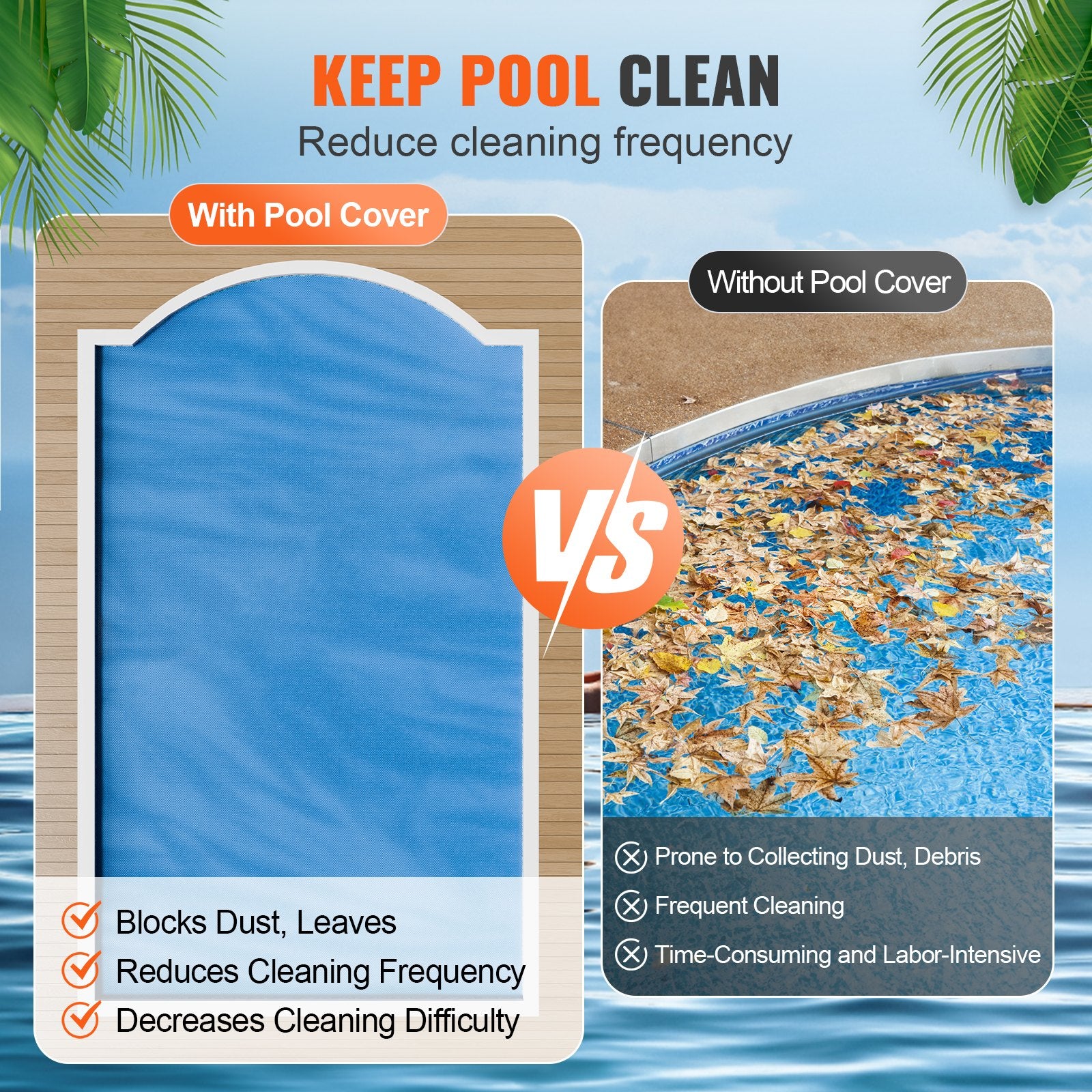 Pool Covers & Accessories: VEVOR Solar Pool Cover, 24 x 12 ft Rectangle Solar Blanket for Pools, Inground Above Ground Swimming Pool Solar Cover, 8 mil Solar Covers Blue