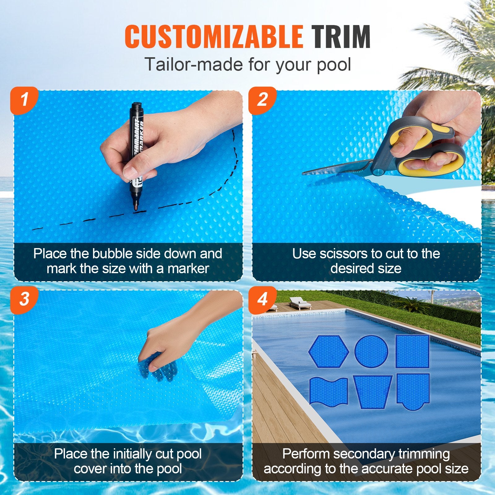Pool Covers & Accessories: VEVOR Solar Pool Cover, 24 x 12 ft Rectangle Solar Blanket for Pools, Inground Above Ground Swimming Pool Solar Cover, 8 mil Solar Covers Blue