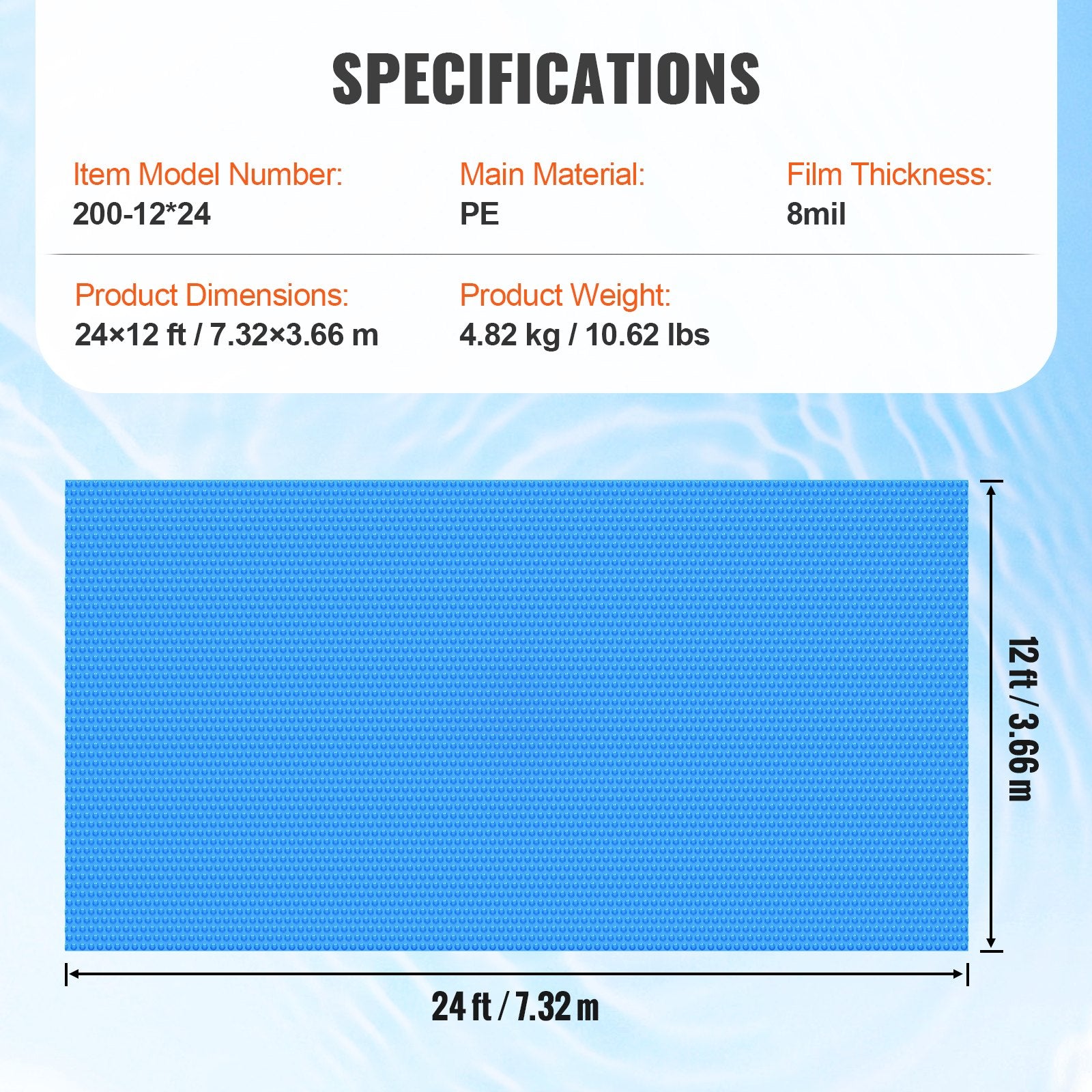 Pool Covers & Accessories: VEVOR Solar Pool Cover, 24 x 12 ft Rectangle Solar Blanket for Pools, Inground Above Ground Swimming Pool Solar Cover, 8 mil Solar Covers Blue