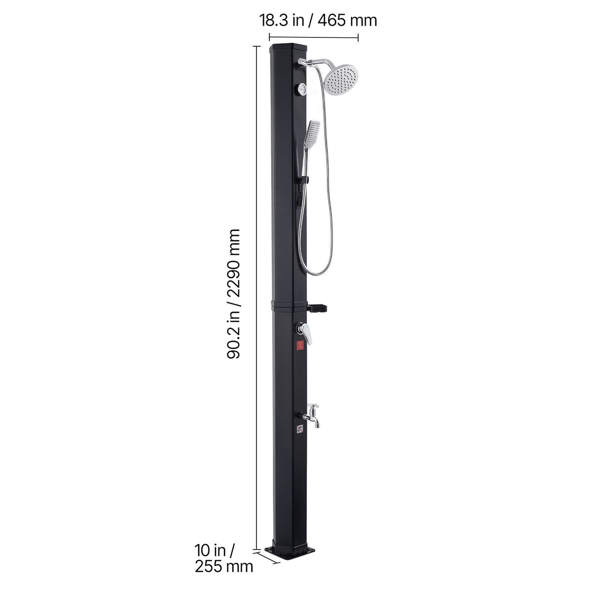 40L Solar Heated Shower, 205cm Showerhead Height Outdoor Shower, with Handheld & Foot Faucet, Hot & Cold Water Adjustment, Freestanding for Backyard Poolside Beach Pool, Black