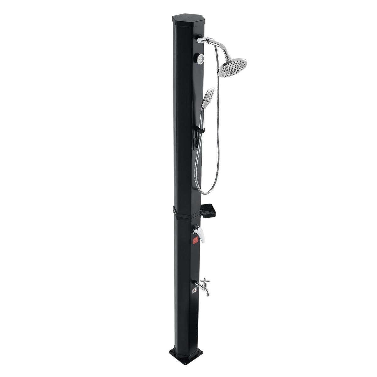 40L Solar Heated Shower, 205cm Showerhead Height Outdoor Shower, with Handheld & Foot Faucet, Hot & Cold Water Adjustment, Freestanding for Backyard Poolside Beach Pool, Black