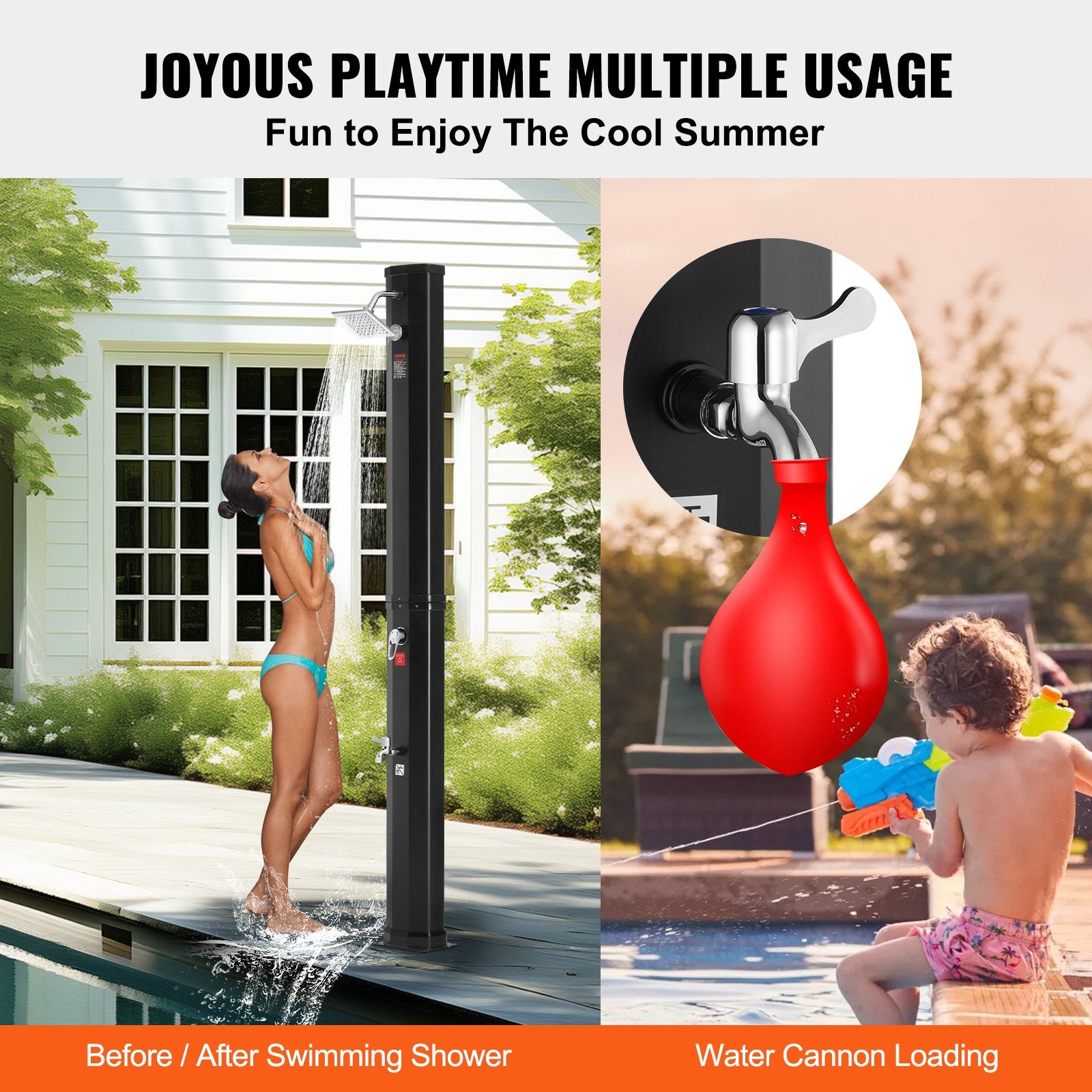 Fountain & Ponds Accessories: VEVOR Outdoor Solar Heated Shower, 35L Poolside Shower Kit with Shower Head and Foot Shower Tap, Double Buckle Fast Assembly W/ Pre-Drilled Holes for Outdoor Backyard Poolside Beach Spa