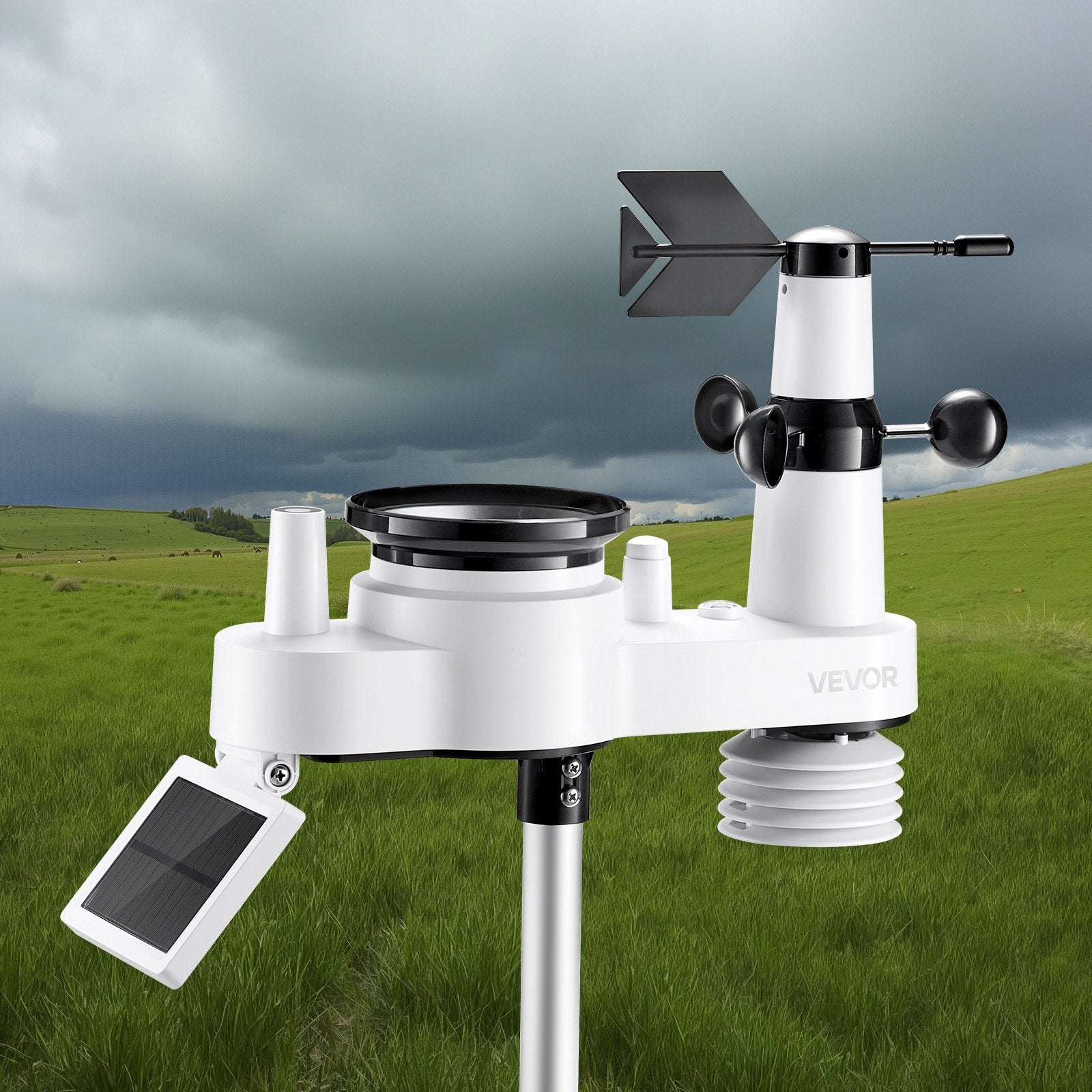 7-in-1 Wi-Fi Weather Station with APP, 190.5 mm VA Display, Wireless Solar Powered Outdoor Sensor, Rain Gauge, Indoor Outdoor for Weather Forecast, Wind Speed, Temperature, Humidity, Rainfall