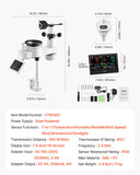 Gardening Tools: VEVOR 7-in-1 Wi-Fi Weather Station with APP, 190.5 mm Display, Wireless Solar Powered Outdoor Sensor, with Pool Thermometer, Rain Gauge, Indoor Outdoor for Weather Forecast Wind Speed Pool Temperature