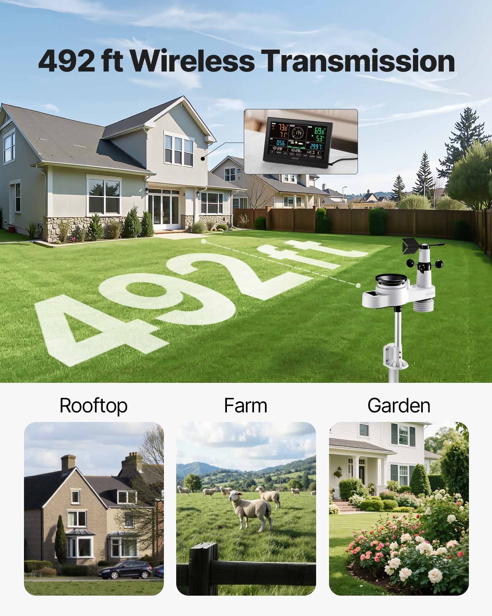 Batteries: VEVOR 5-in-1 Wireless Weather Station, 190.5 mm VA Display, Solar Powered Outdoor Sensor, Rain Gauge, Indoor Outdoor for Weather Forecast, Temperature, Humidity, Wind Speed and Direction (No WiFi)