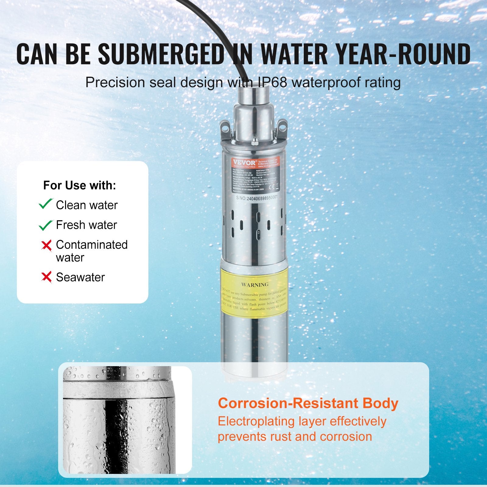 Fountain & Ponds Accessories: VEVOR Solar Water Pump, DC 277W Submersible Deep Well Pump, Max Flow 2.1 m³/H, Max Head 83 m, Max Submersion Depth 20 m, Solar Powered Water Pump for Well, Farm Ranch Irrigation, Livestock Drinking