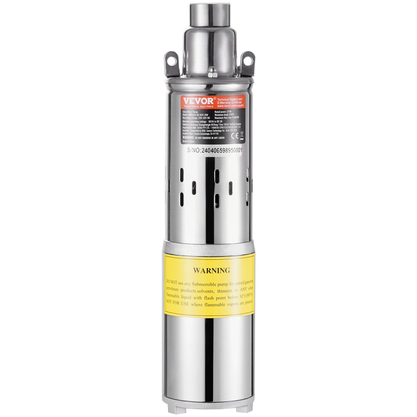 Fountain & Ponds Accessories: VEVOR Solar Water Pump, DC 277W Submersible Deep Well Pump, Max Flow 2.1 m³/H, Max Head 83 m, Max Submersion Depth 20 m, Solar Powered Water Pump for Well, Farm Ranch Irrigation, Livestock Drinking