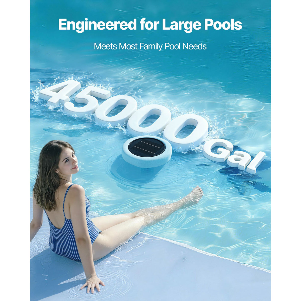 Solar Pool Ionizer, Hexagon Copper Pool Ionizer Up to 170343 L, Floating Automatic Water Cleaner and Purifier, Chlorine Free Water, with Copper Anode, Spring, Brush and Filter for Pools & Spas