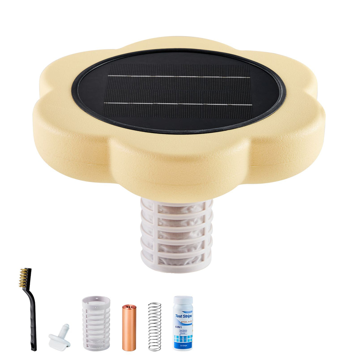Solar Pool Ionizer, Petal Copper Pool Ionizer Up to 170343 L, Floating Automatic Water Cleaner and Purifier, Chlorine Free Water, with Copper Anode, Spring, Brush and Filter for Pools & Spas