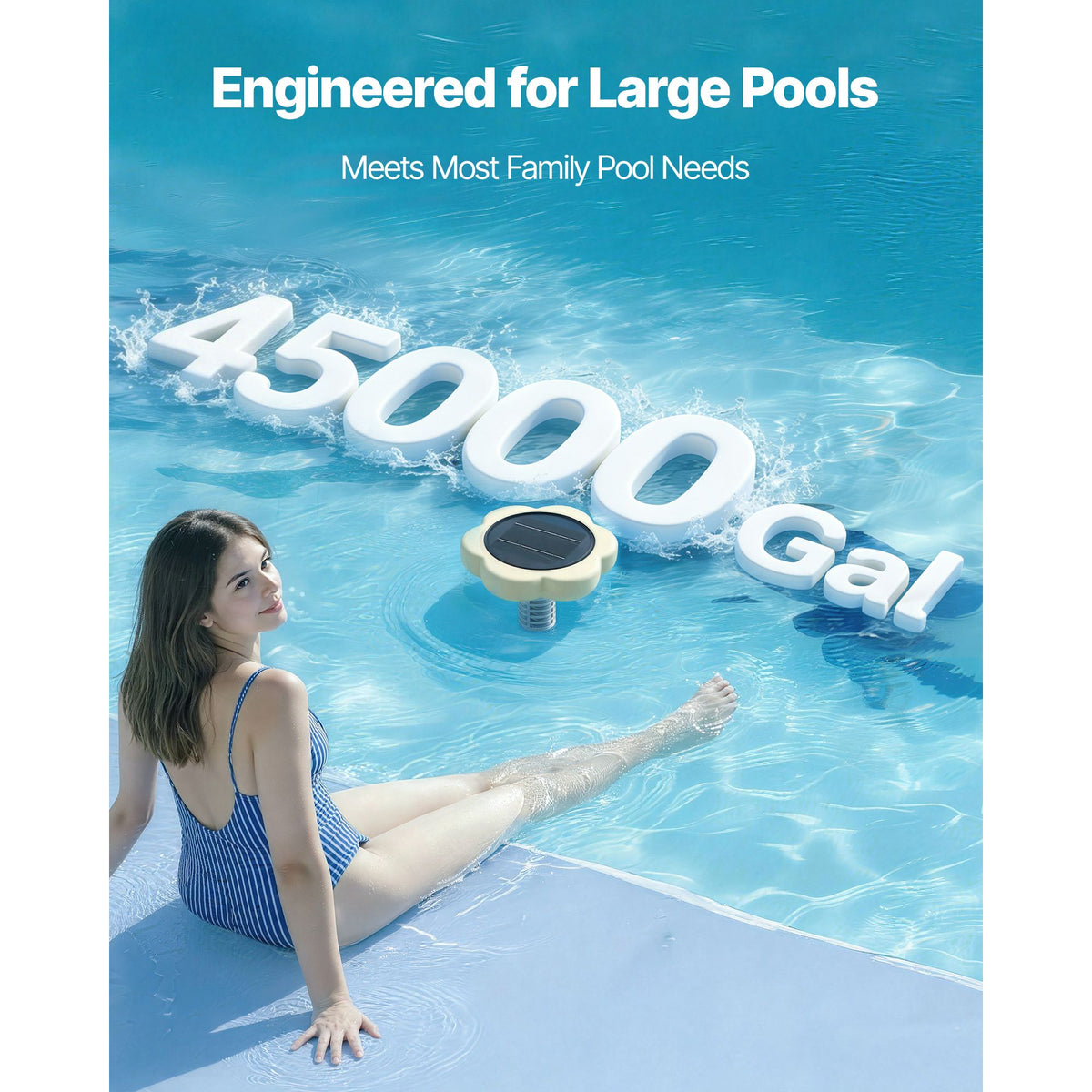 Solar Pool Ionizer, Petal Copper Pool Ionizer Up to 170343 L, Floating Automatic Water Cleaner and Purifier, Chlorine Free Water, with Copper Anode, Spring, Brush and Filter for Pools & Spas