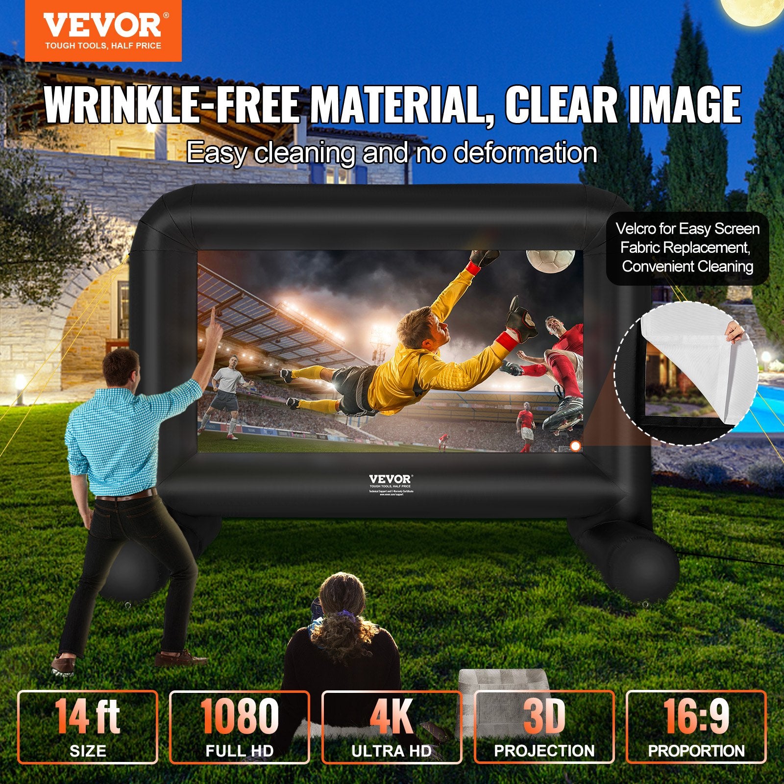 Sci-Fi DVDs & Blu-rays: VEVOR Inflatable Movie Screen, 14 FT Inflatable Projector Screen for Outside with Blower and Carrying Bag, Front/Rear Projection, Oxford Fabric Blow Up Screen for Outdoor Parties Backyard Movie Night