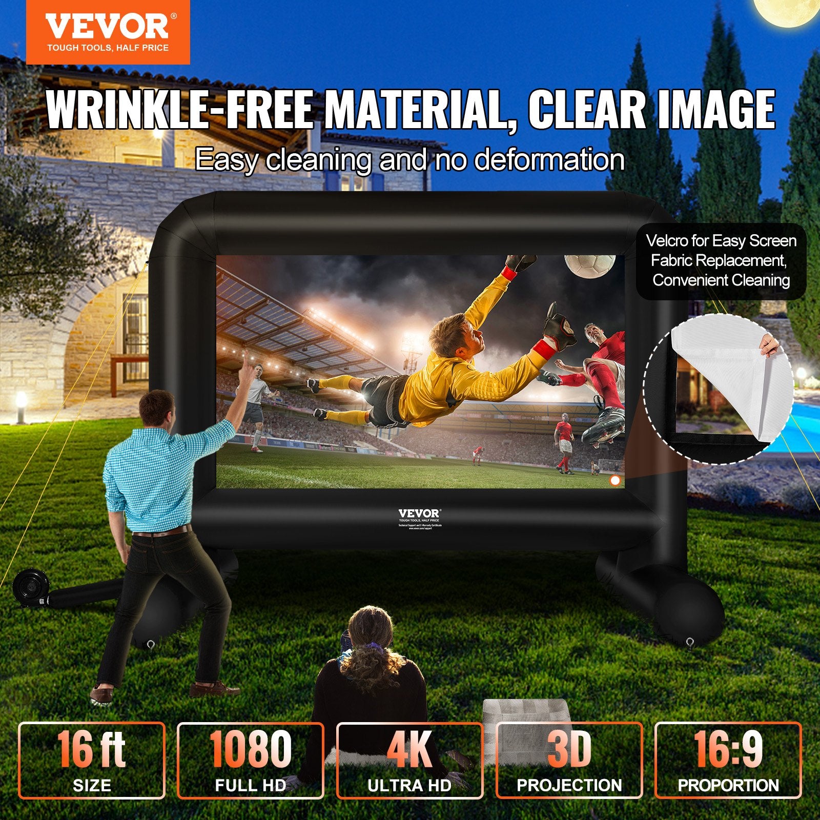 Sci-Fi DVDs & Blu-rays: VEVOR Inflatable Movie Screen, 16 FT Inflatable Projector Screen for Outside with Blower and Carrying Bag, Front/Rear Projection, Oxford Fabric Blow Up Screen for Outdoor Parties Backyard Movie Night