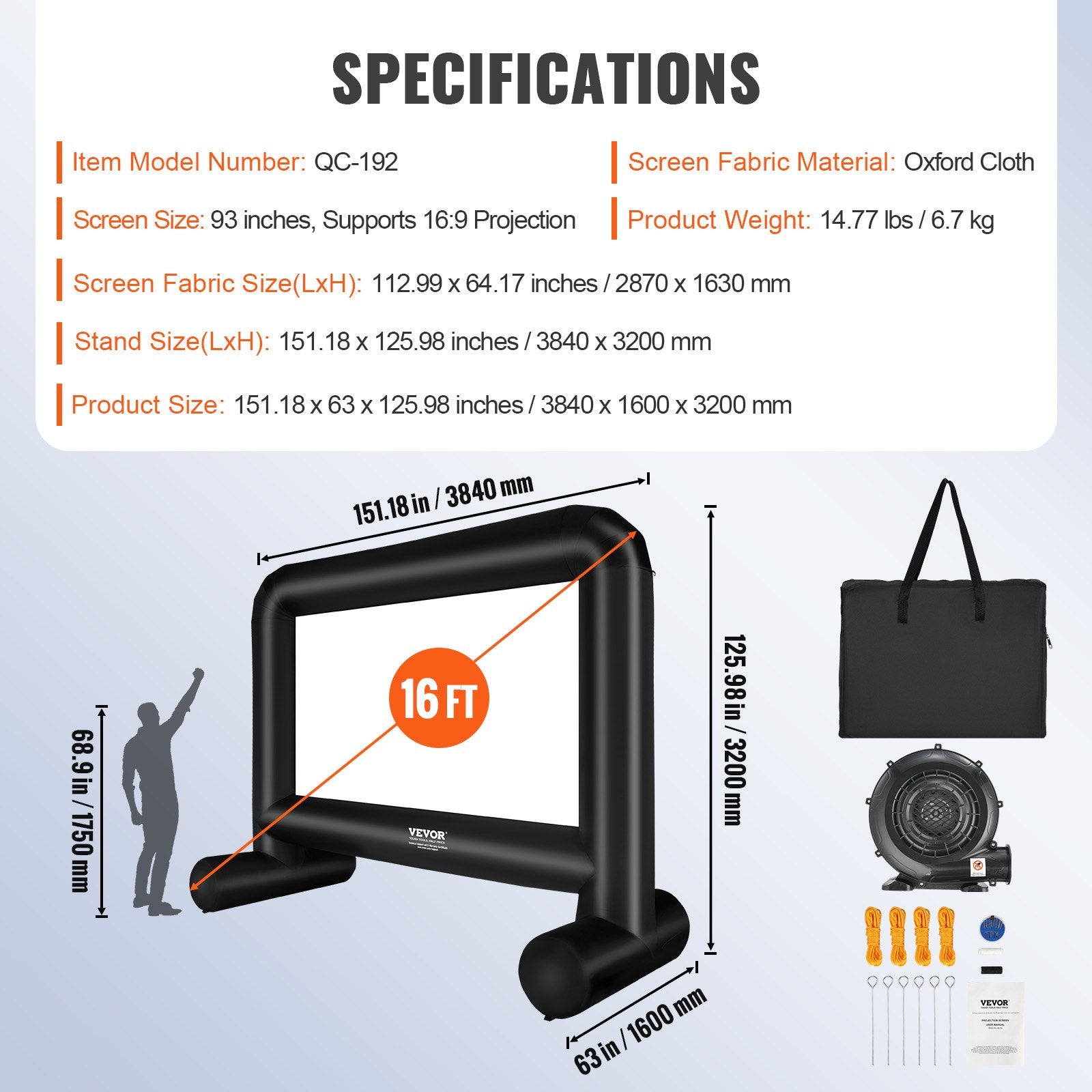 Sci-Fi DVDs & Blu-rays: VEVOR Inflatable Movie Screen, 16 FT Inflatable Projector Screen for Outside with Blower and Carrying Bag, Front/Rear Projection, Oxford Fabric Blow Up Screen for Outdoor Parties Backyard Movie Night